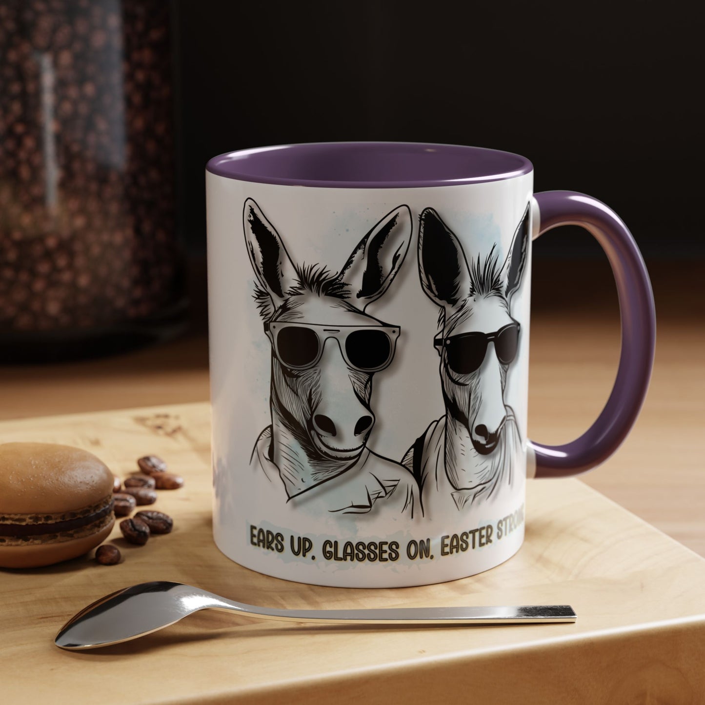 🐰✨ “Ears Up, Glasses On, Easter Strong” Accent Coffee Mug (11, 15oz)