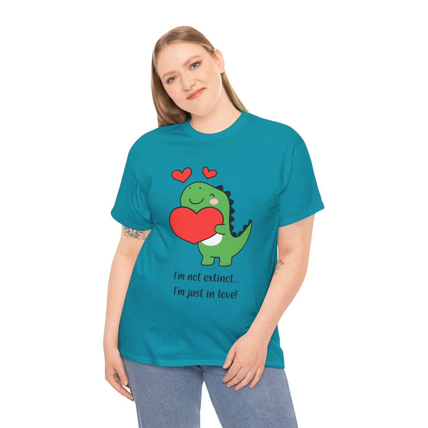 Dinosaur Love Unisex Heavy Cotton Tee - Cute Graphic Tee for Valentine's Day