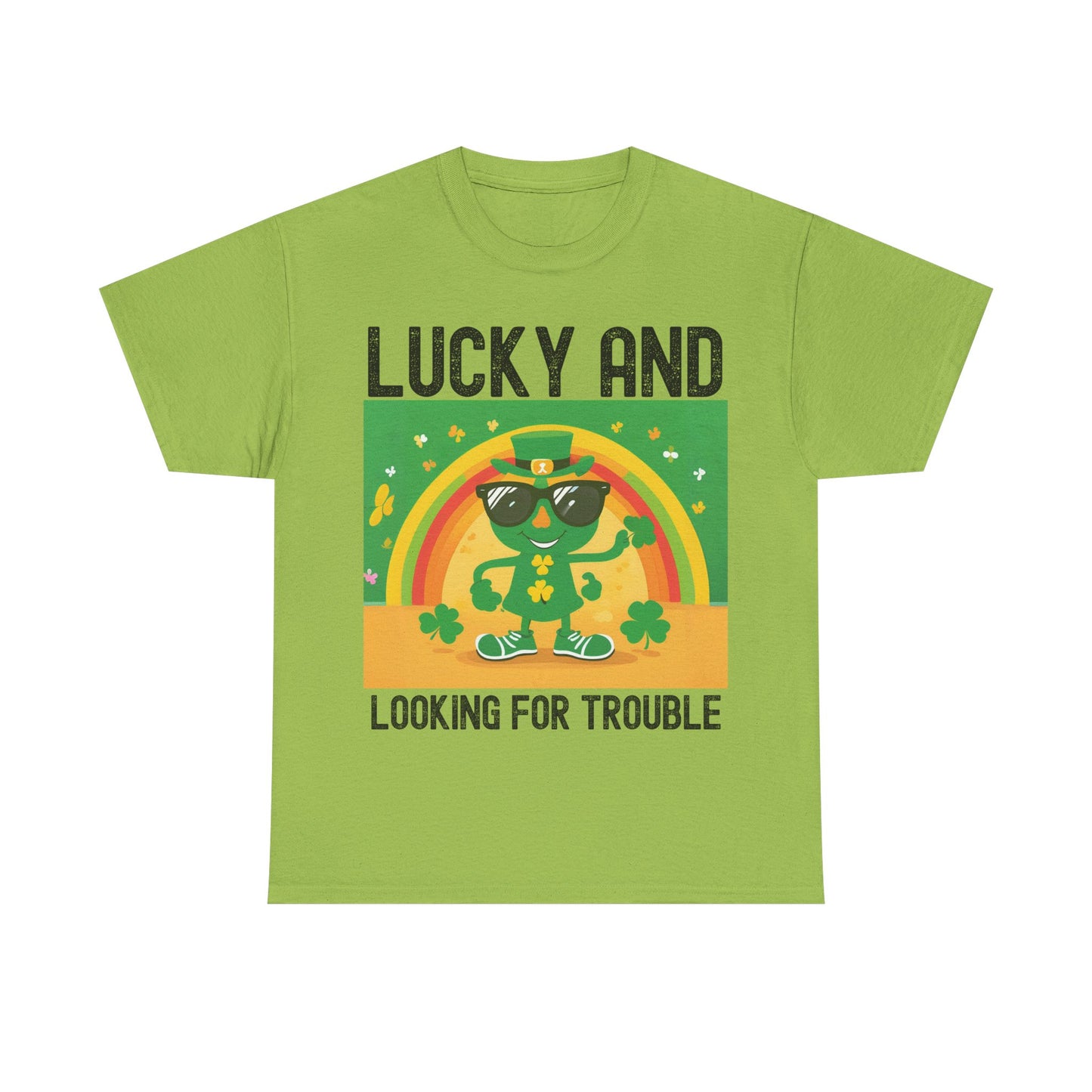 Lucky and Looking for Trouble Unisex Heavy Cotton Tee - Perfect for St. Patrick's Day Fun!