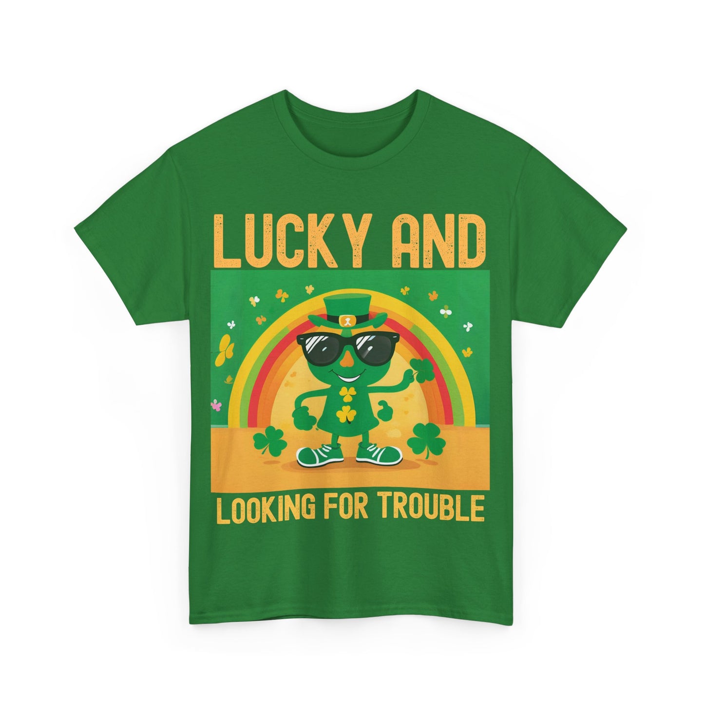 Lucky and Looking for Trouble Unisex Heavy Cotton Tee - Perfect for St. Patrick's Day Fun!