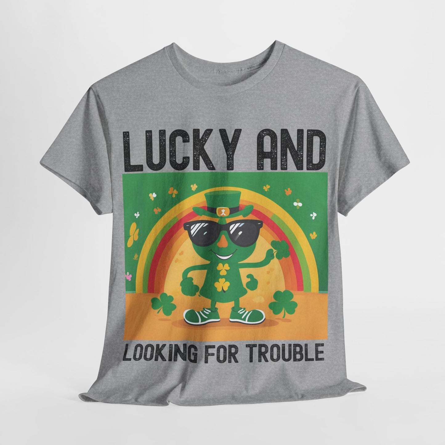 Lucky and Looking for Trouble Unisex Heavy Cotton Tee - Perfect for St. Patrick's Day Fun!