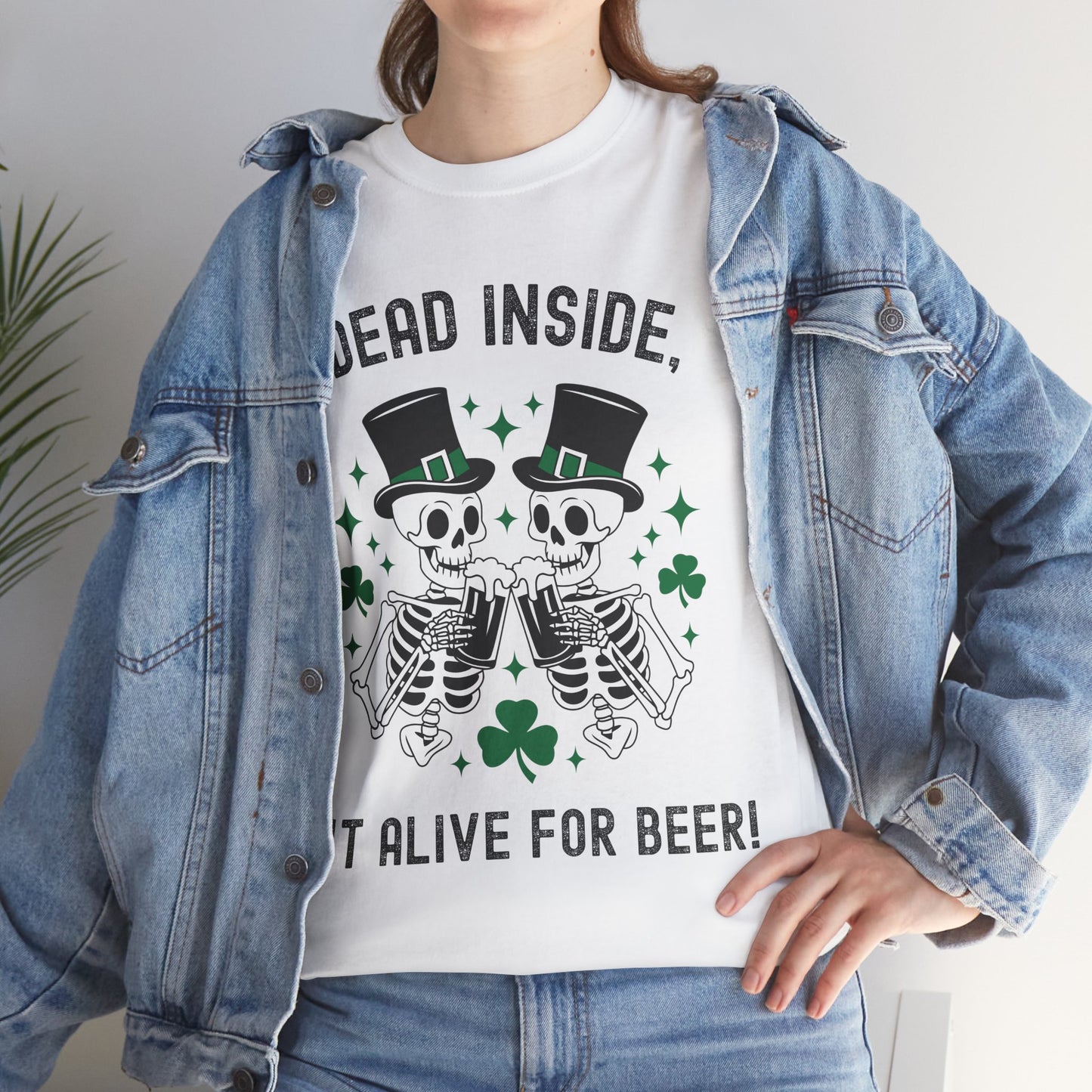 Dead Inside, But Alive For Beer! Skeleton Beer Unisex Heavy Cotton Tee