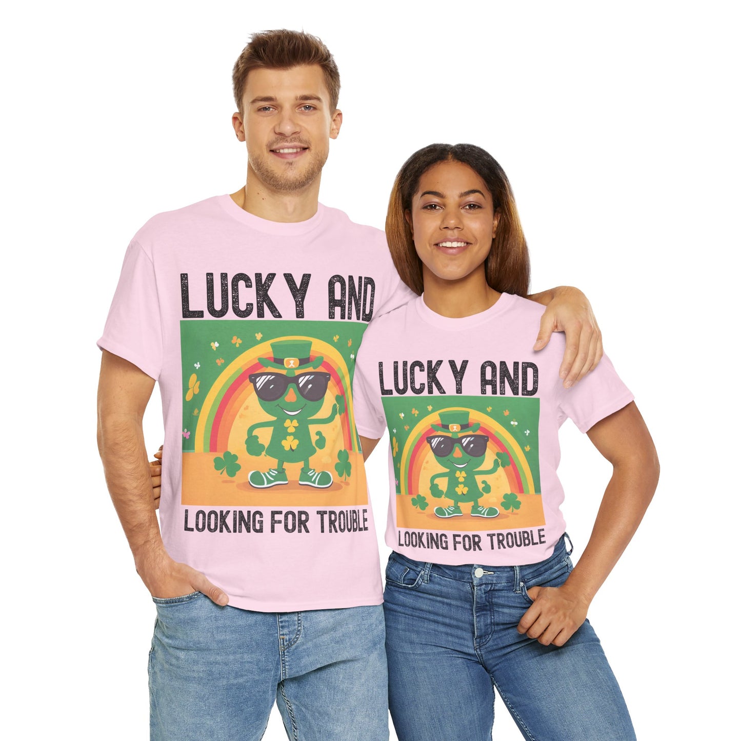 Lucky and Looking for Trouble Unisex Heavy Cotton Tee - Perfect for St. Patrick's Day Fun!