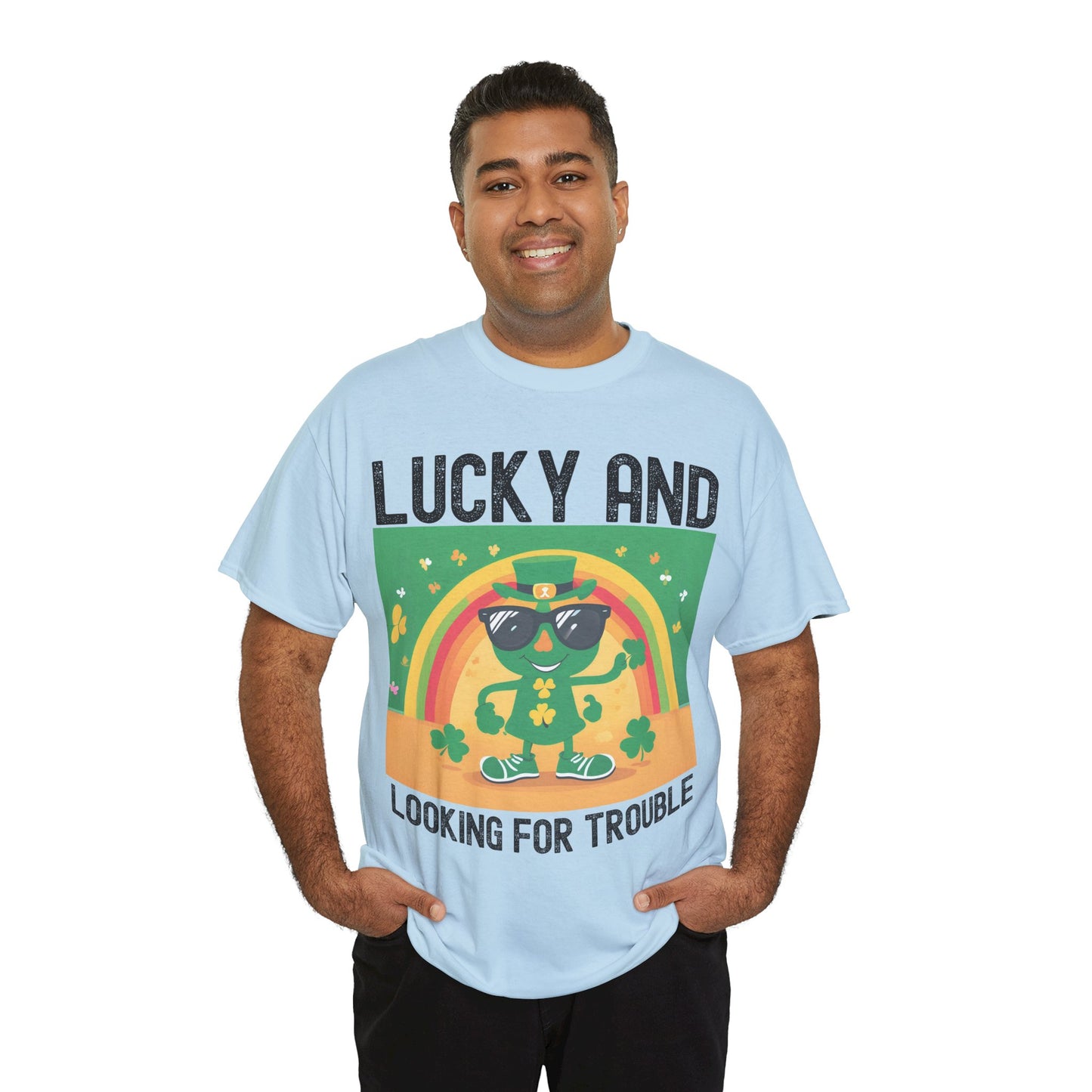 Lucky and Looking for Trouble Unisex Heavy Cotton Tee - Perfect for St. Patrick's Day Fun!