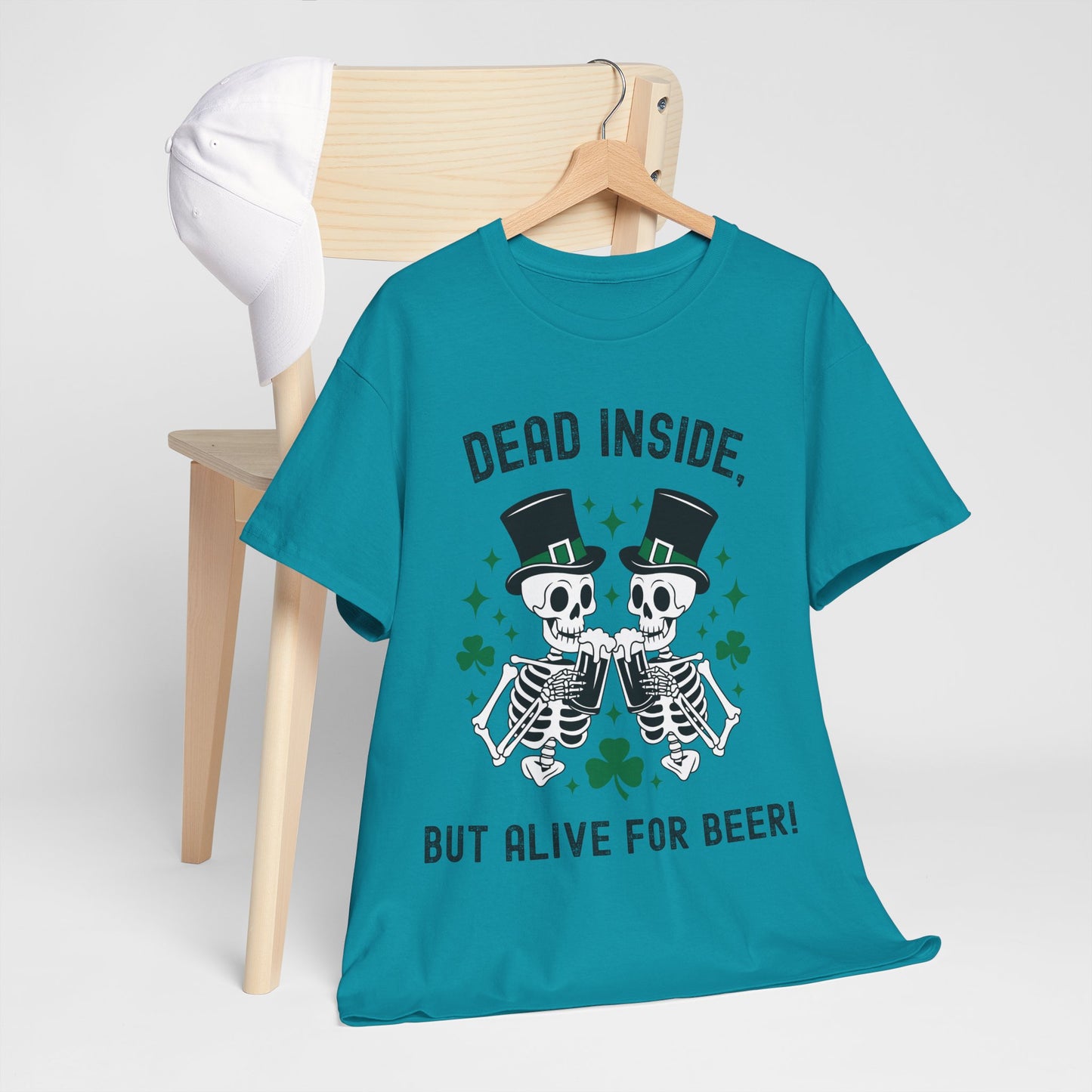 Dead Inside, But Alive For Beer! Skeleton Beer Unisex Heavy Cotton Tee