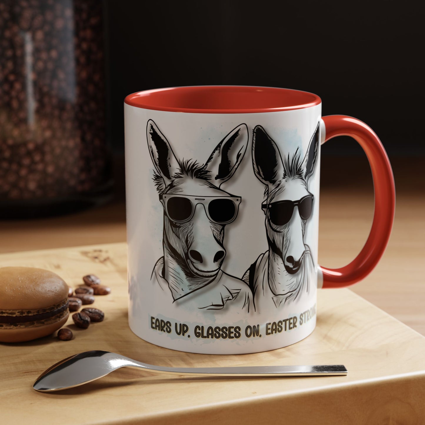 🐰✨ “Ears Up, Glasses On, Easter Strong” Accent Coffee Mug (11, 15oz)