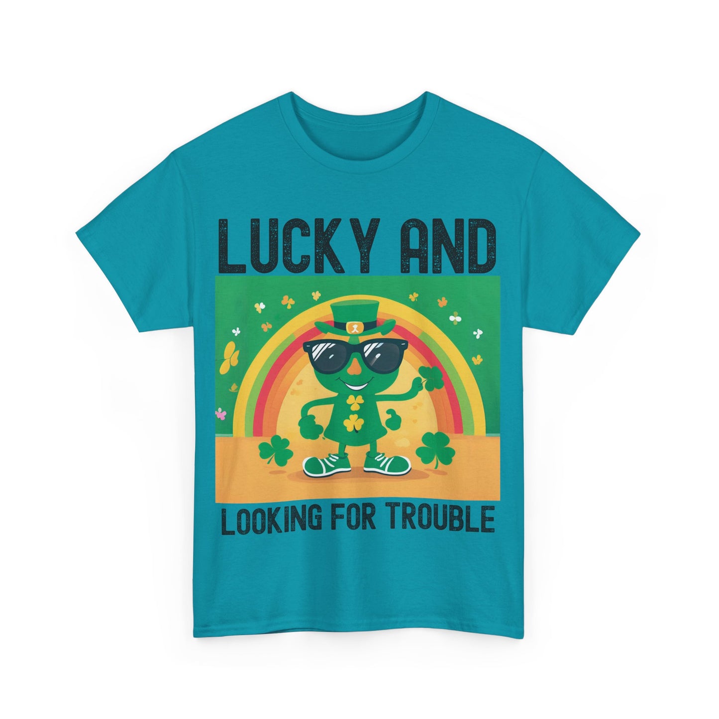 Lucky and Looking for Trouble Unisex Heavy Cotton Tee - Perfect for St. Patrick's Day Fun!