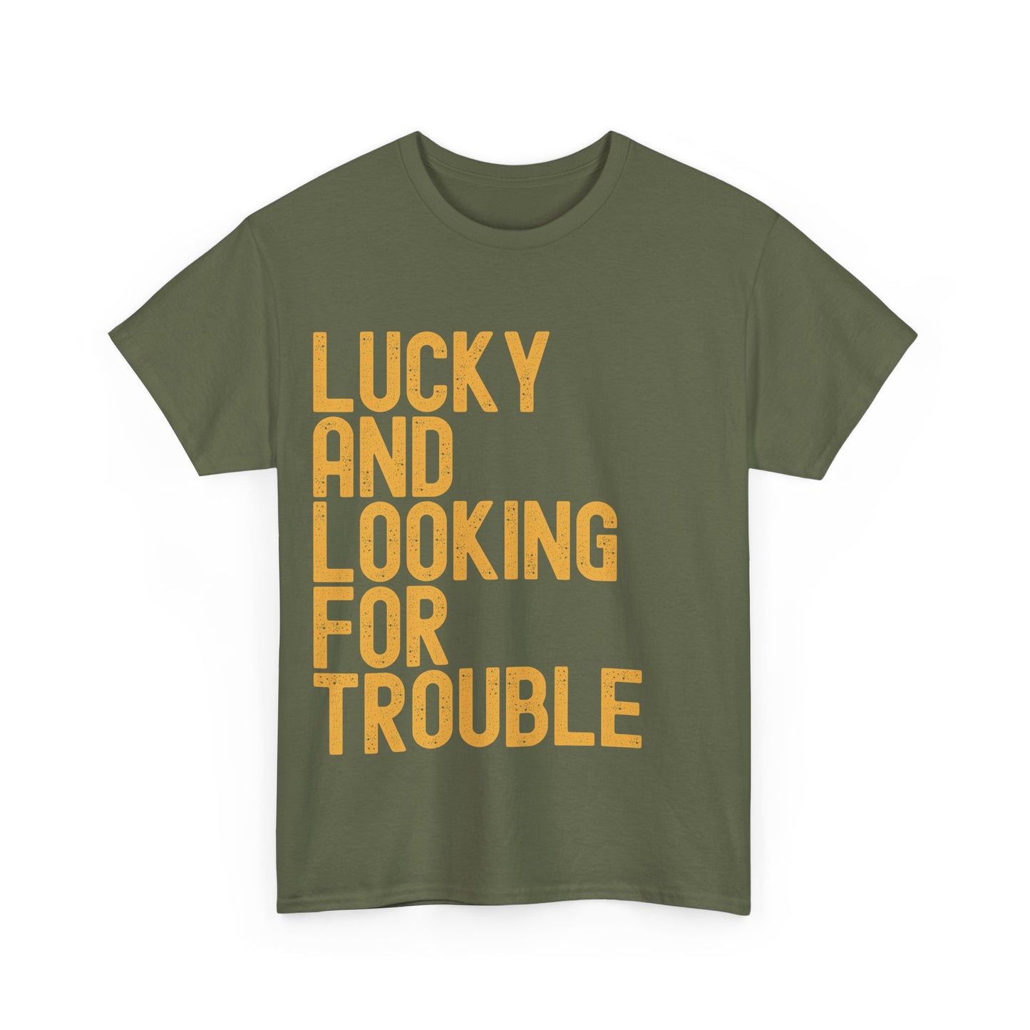 Lucky and Looking for Trouble Unisex Heavy Cotton Tee - Fun Graphic T-Shirt for St. Patrick's Day and Everyday Wear