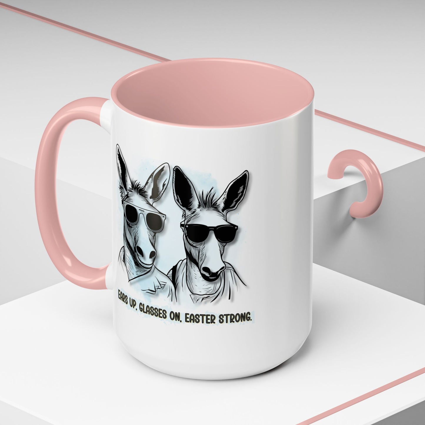 🐰✨ “Ears Up, Glasses On, Easter Strong” Accent Coffee Mug (11, 15oz)