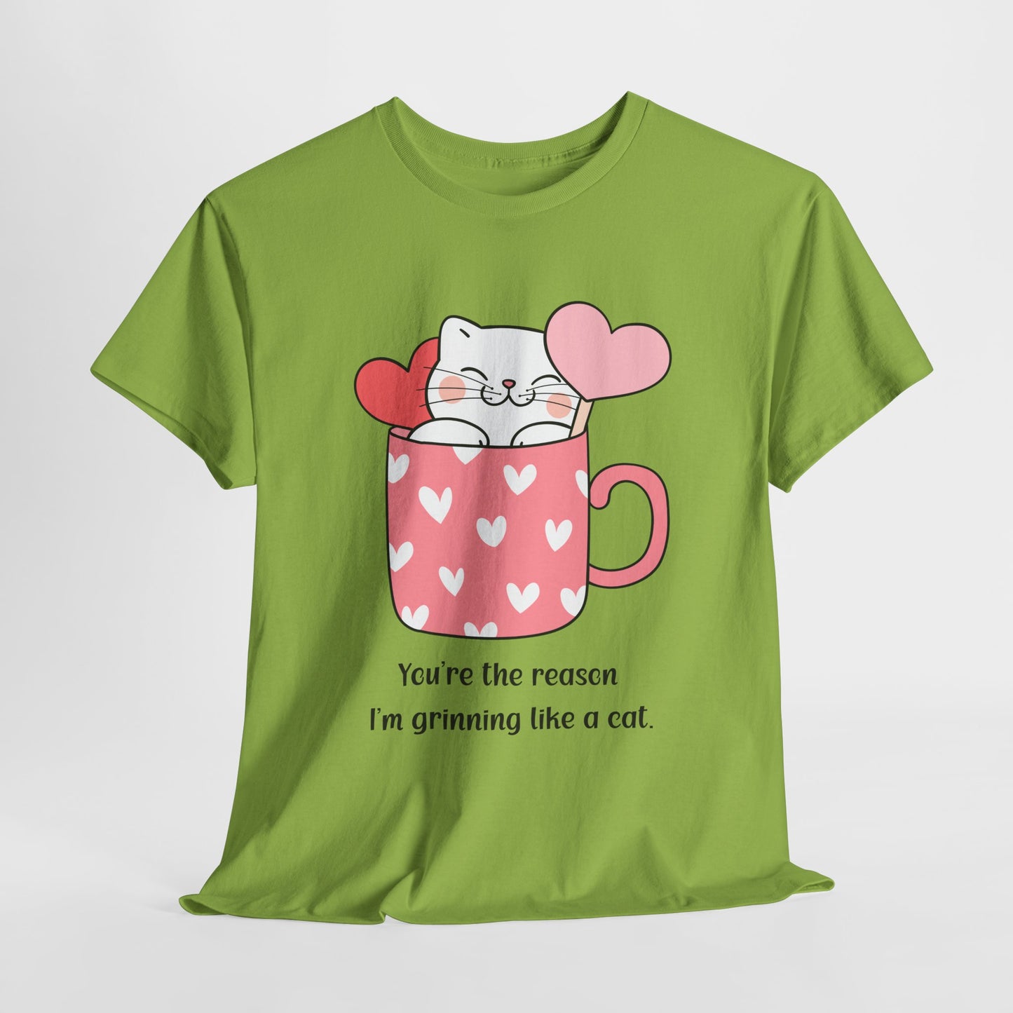 Cute Cat Love Unisex Heavy Cotton Tee - You're the Reason I’m Grinning Like a Cat!