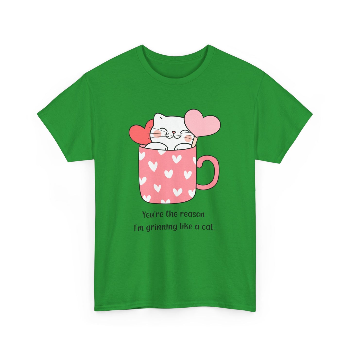 Cute Cat Love Unisex Heavy Cotton Tee - You're the Reason I’m Grinning Like a Cat!