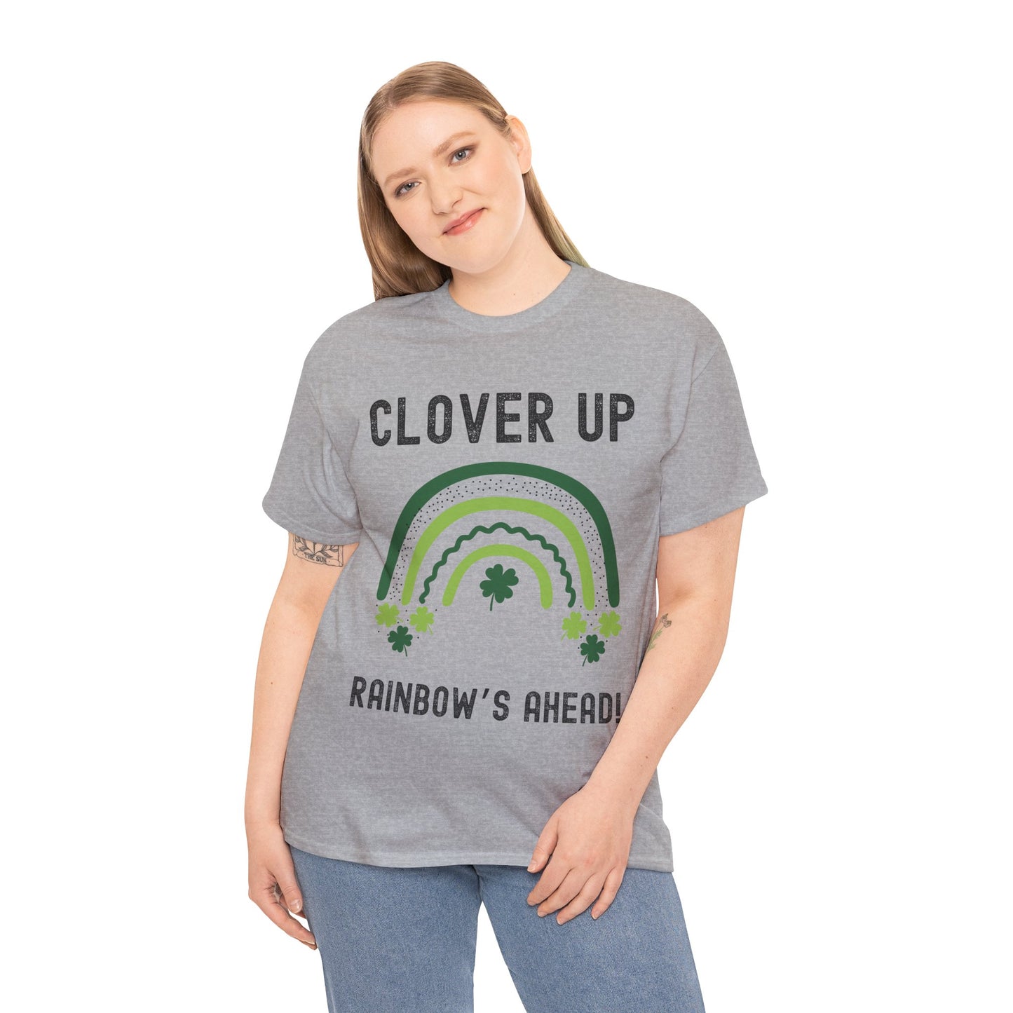 Clover Up, Rainbow's Ahead - Unisex Heavy Cotton Tee - St. Patrick's Day Shirt