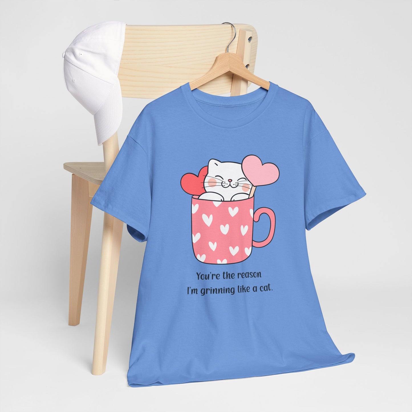 Cute Cat Love Unisex Heavy Cotton Tee - You're the Reason I’m Grinning Like a Cat!