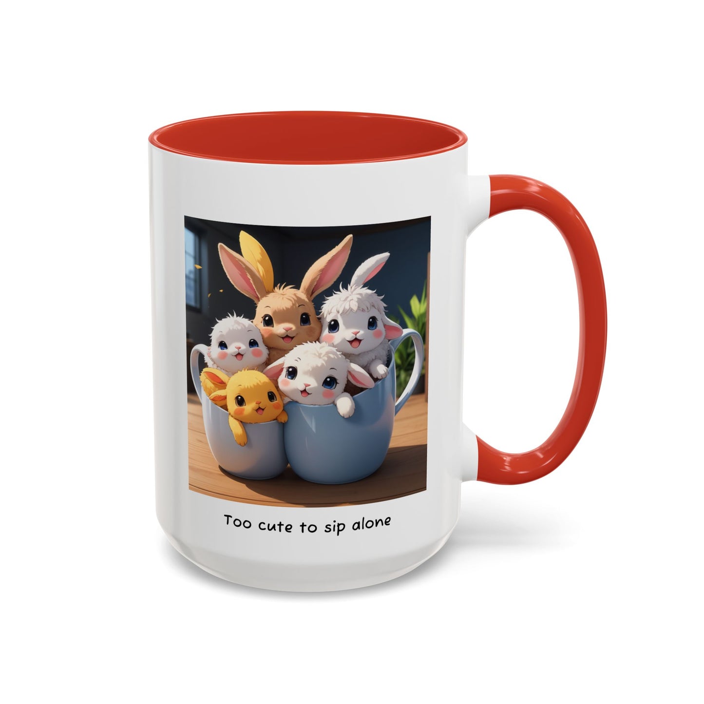 Some Bunnies in a Cup – Cute Anime Mug (Accent Colors) - Accent Coffee Mug (11, 15oz)