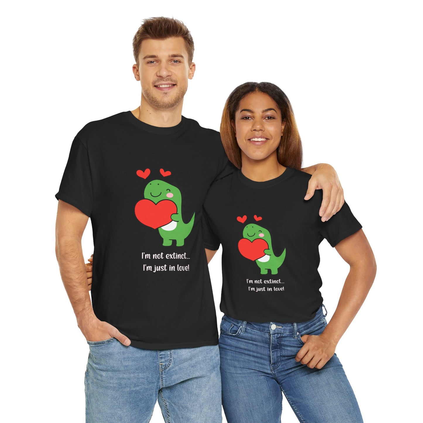 Dinosaur Love Unisex Heavy Cotton Tee - Cute Graphic Tee for Valentine's Day