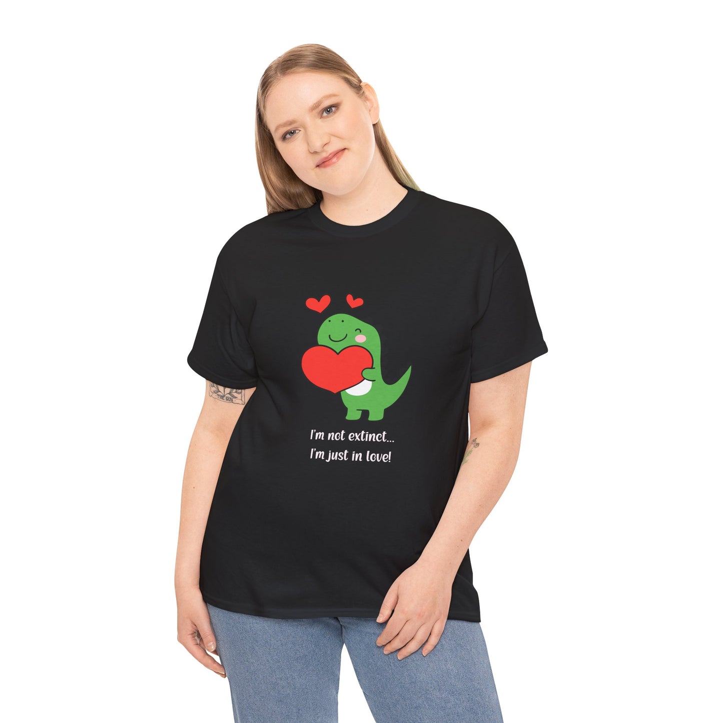 Dinosaur Love Unisex Heavy Cotton Tee - Cute Graphic Tee for Valentine's Day