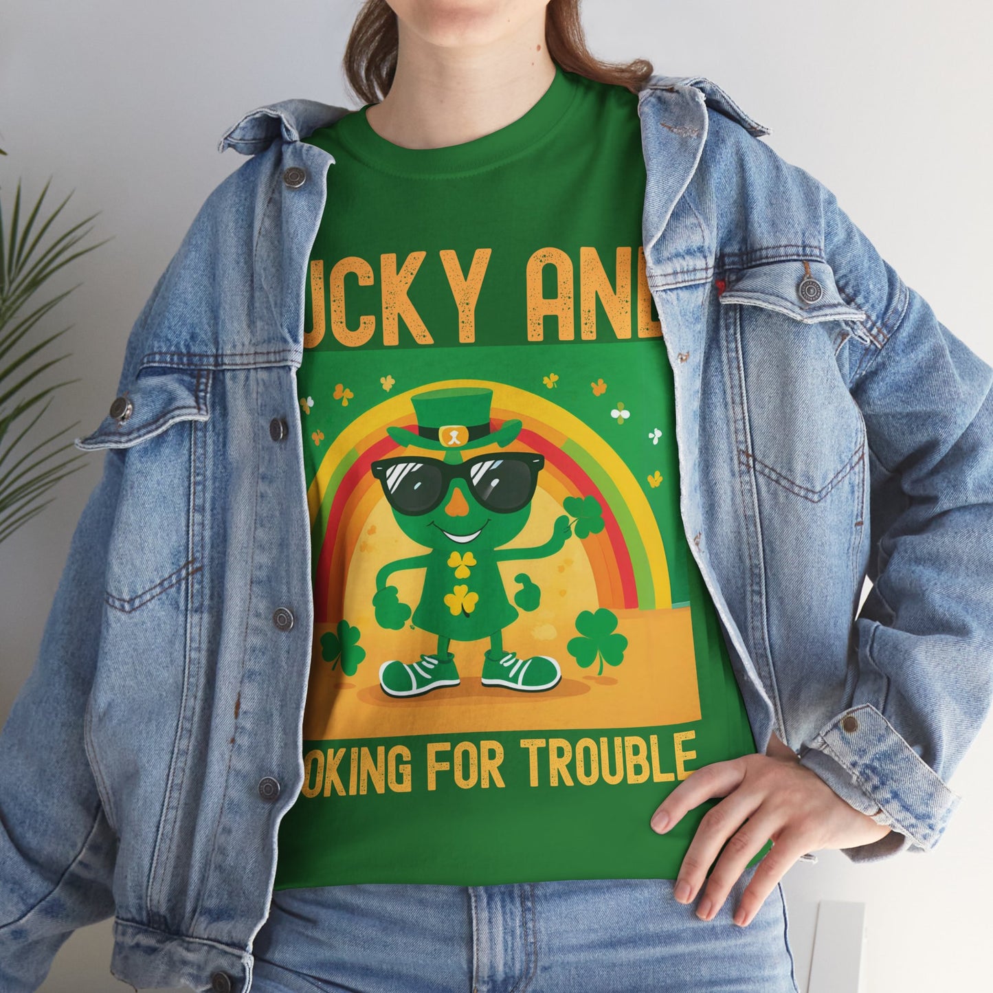 Lucky and Looking for Trouble Unisex Heavy Cotton Tee - Perfect for St. Patrick's Day Fun!