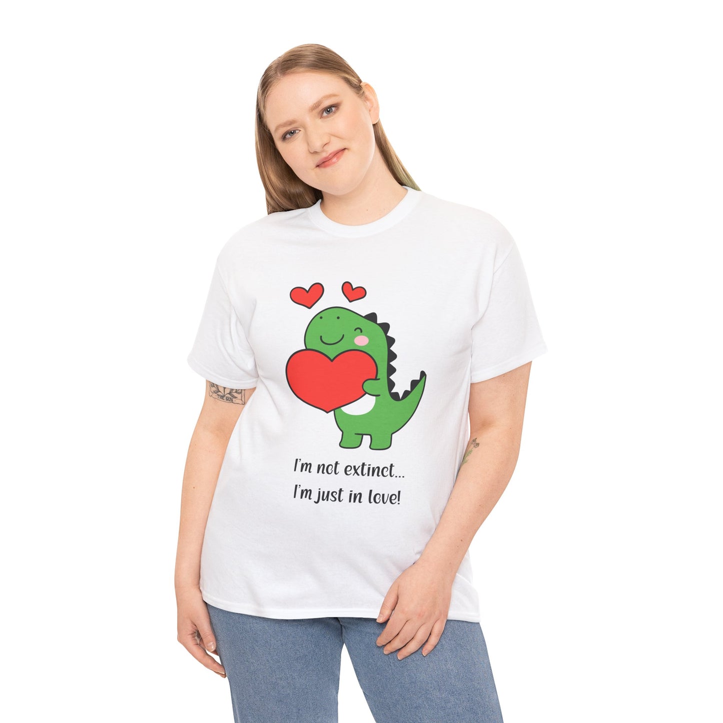 Dinosaur Love Unisex Heavy Cotton Tee - Cute Graphic Tee for Valentine's Day