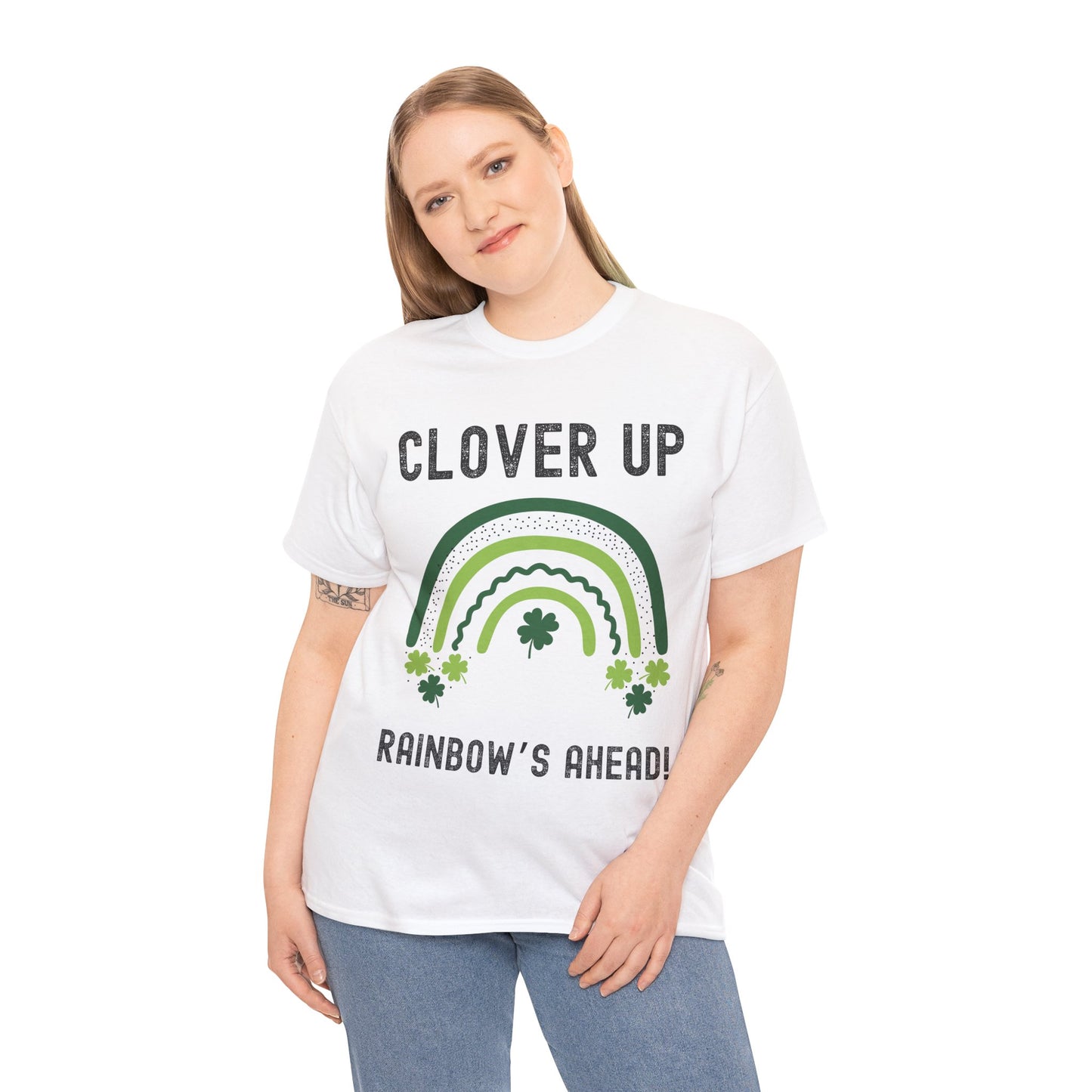 Clover Up, Rainbow's Ahead - Unisex Heavy Cotton Tee - St. Patrick's Day Shirt