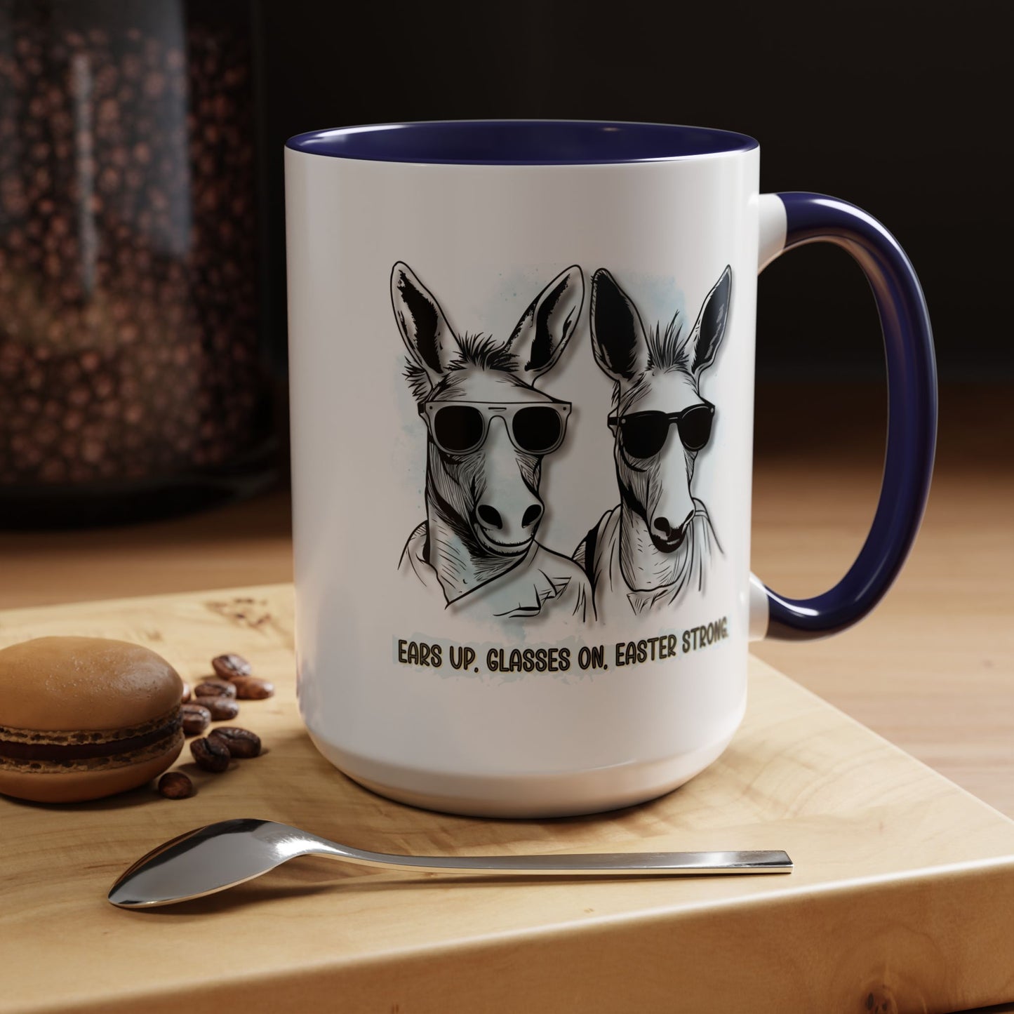 🐰✨ “Ears Up, Glasses On, Easter Strong” Accent Coffee Mug (11, 15oz)
