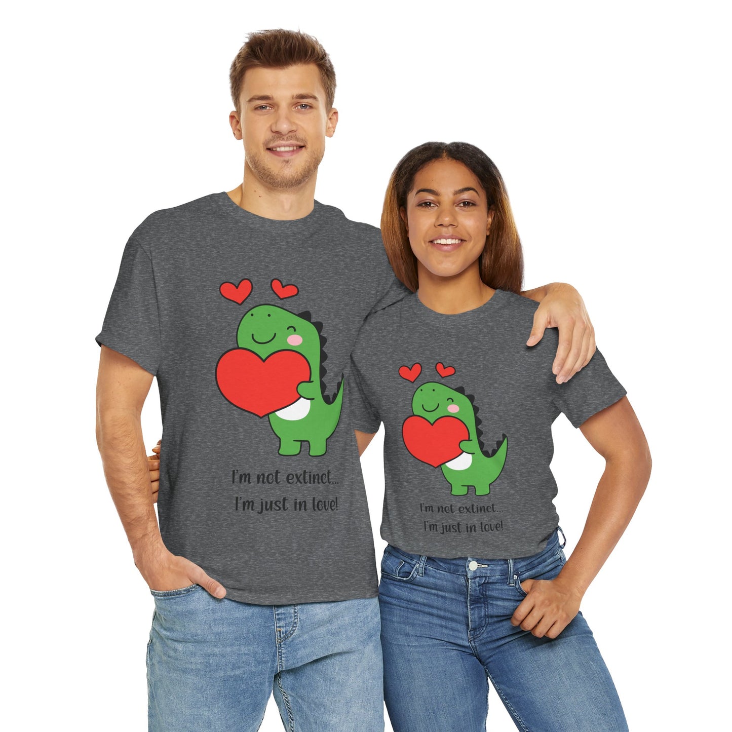 Dinosaur Love Unisex Heavy Cotton Tee - Cute Graphic Tee for Valentine's Day