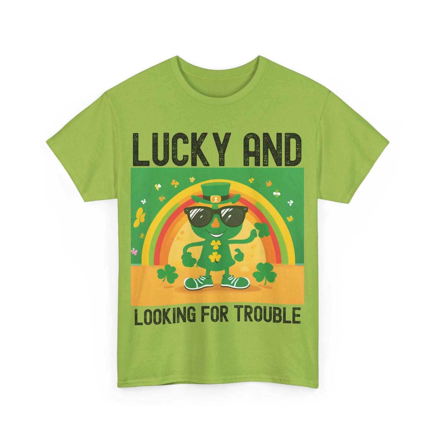 Lucky and Looking for Trouble Unisex Heavy Cotton Tee - Perfect for St. Patrick's Day Fun!