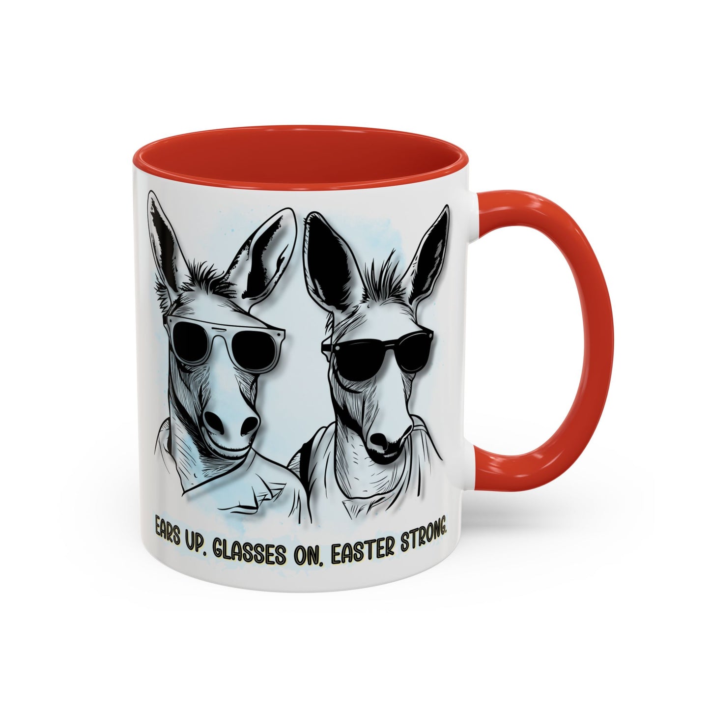 🐰✨ “Ears Up, Glasses On, Easter Strong” Accent Coffee Mug (11, 15oz)