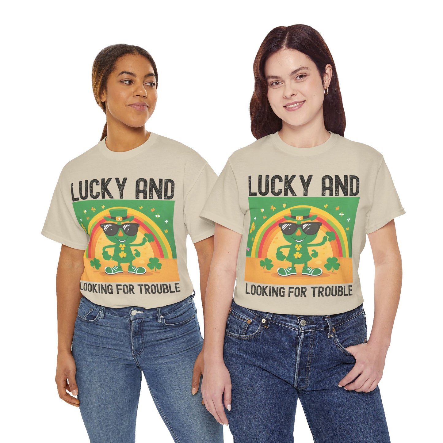 Lucky and Looking for Trouble Unisex Heavy Cotton Tee - Perfect for St. Patrick's Day Fun!