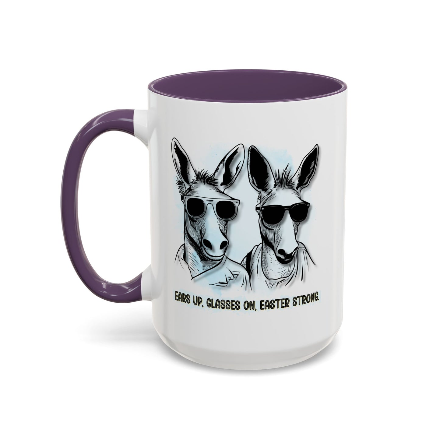 🐰✨ “Ears Up, Glasses On, Easter Strong” Accent Coffee Mug (11, 15oz)