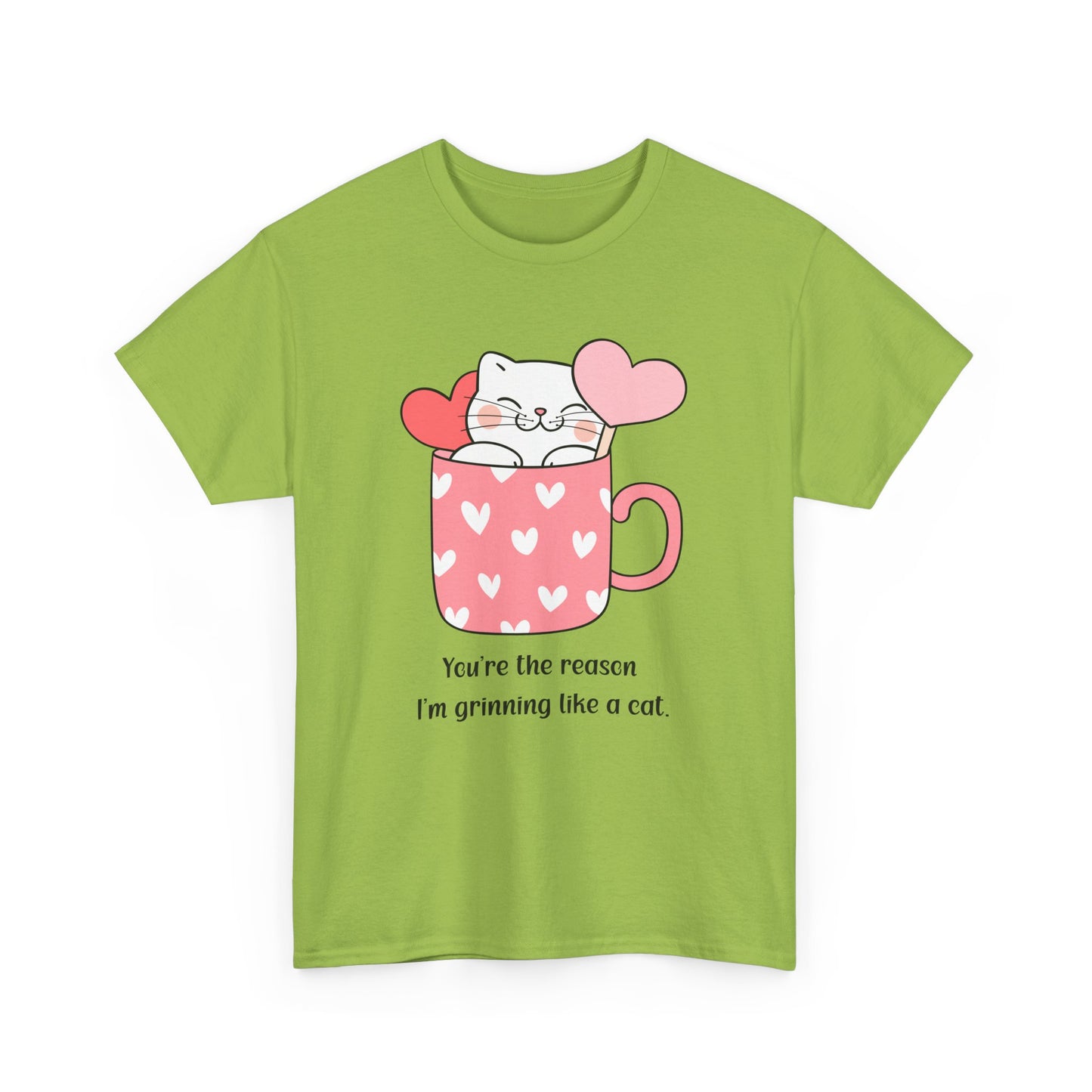 Cute Cat Love Unisex Heavy Cotton Tee - You're the Reason I’m Grinning Like a Cat!