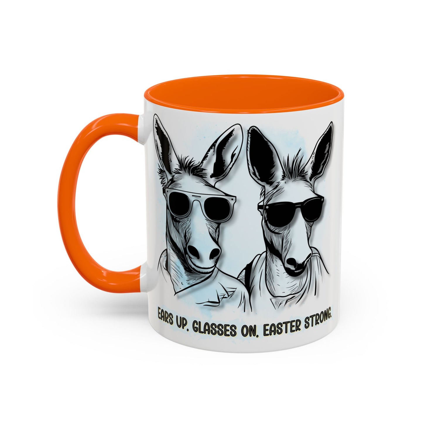 🐰✨ “Ears Up, Glasses On, Easter Strong” Accent Coffee Mug (11, 15oz)