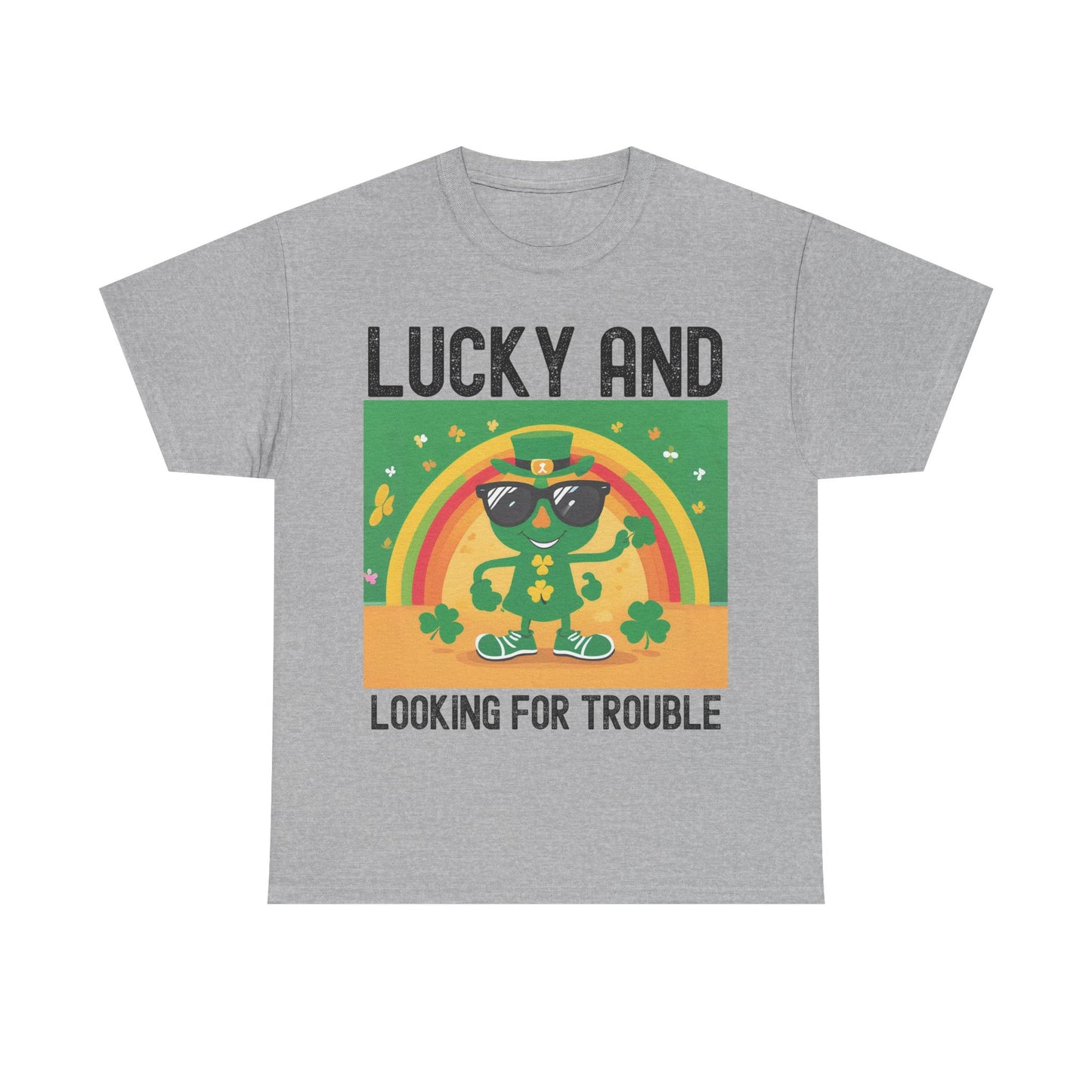 Lucky and Looking for Trouble Unisex Heavy Cotton Tee - Perfect for St. Patrick's Day Fun!