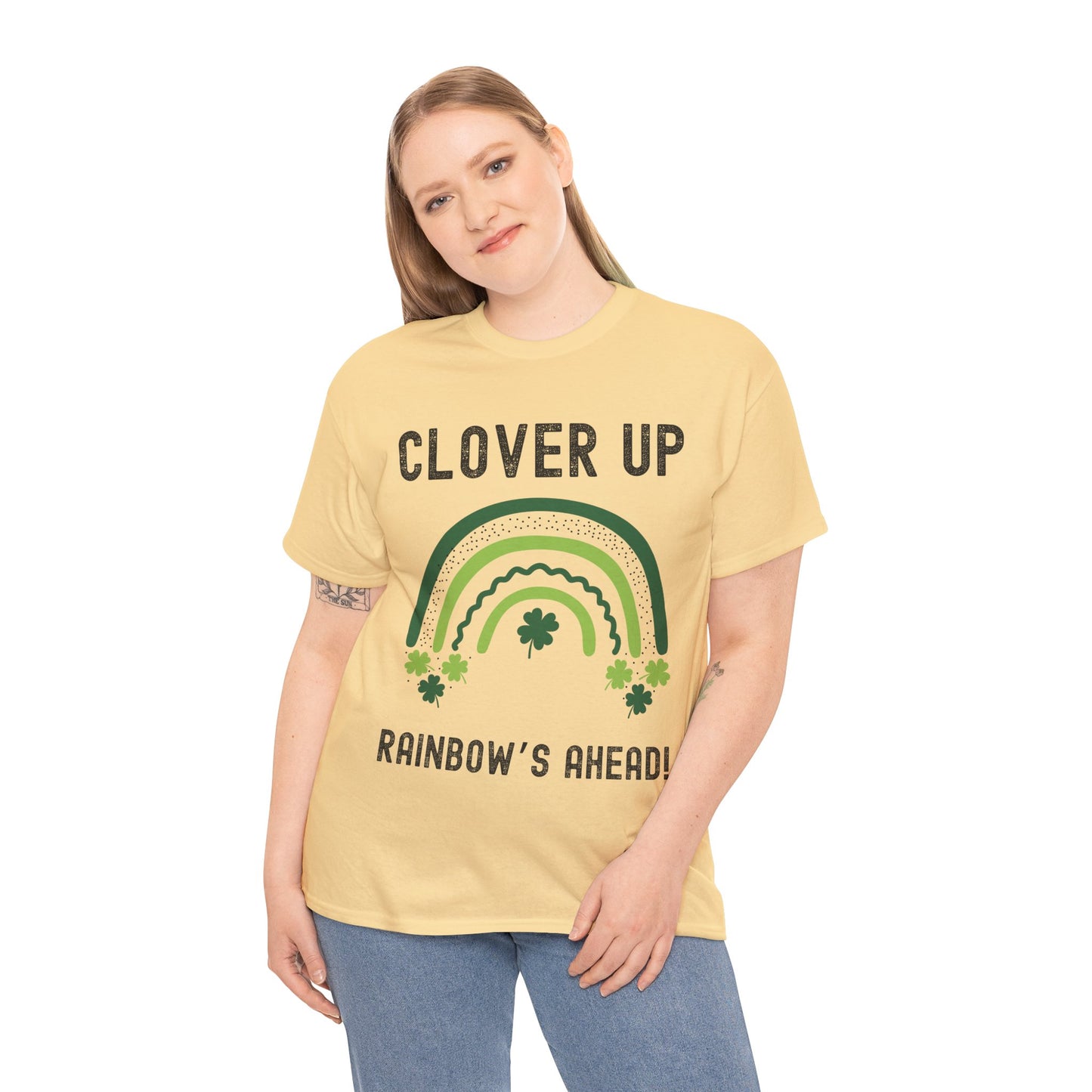 Clover Up, Rainbow's Ahead - Unisex Heavy Cotton Tee - St. Patrick's Day Shirt