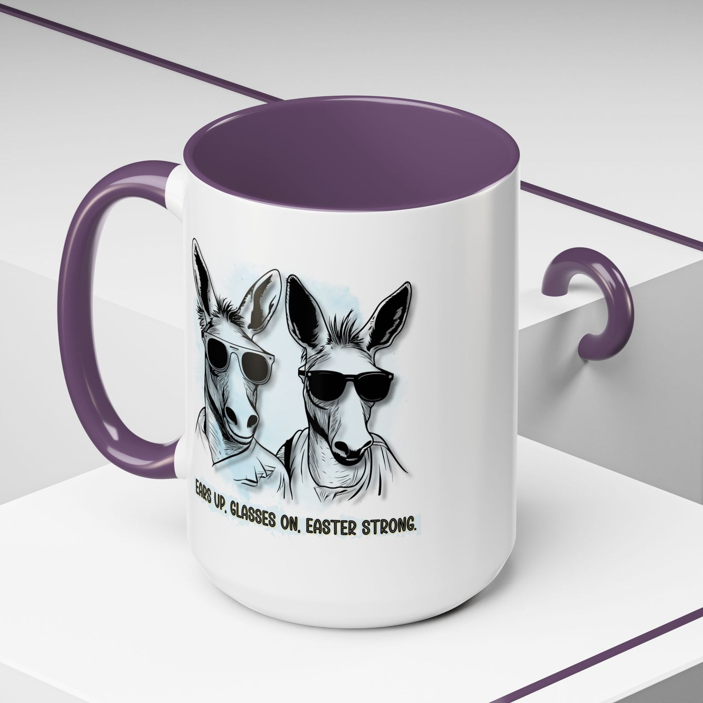 🐰✨ “Ears Up, Glasses On, Easter Strong” Accent Coffee Mug (11, 15oz)