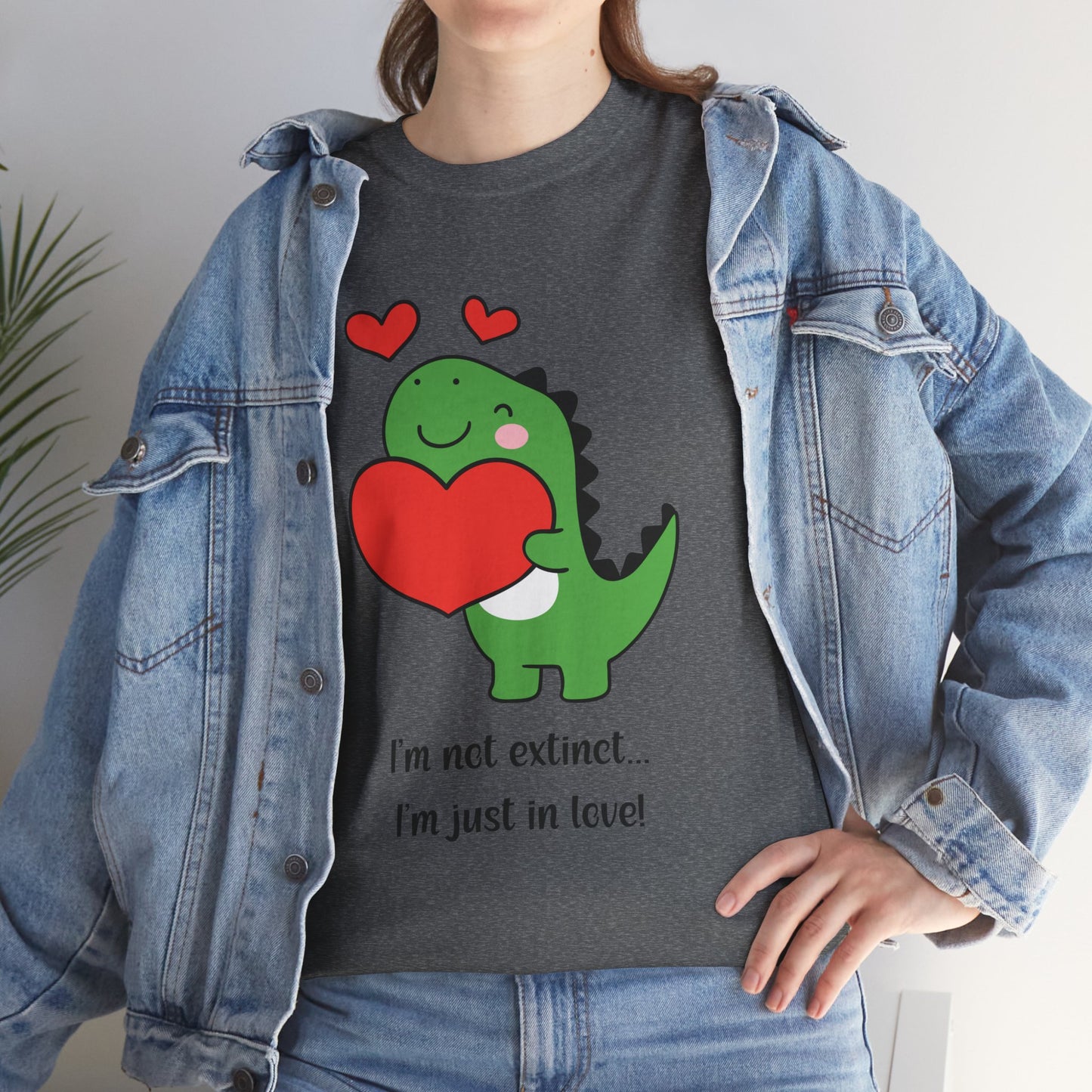 Dinosaur Love Unisex Heavy Cotton Tee - Cute Graphic Tee for Valentine's Day