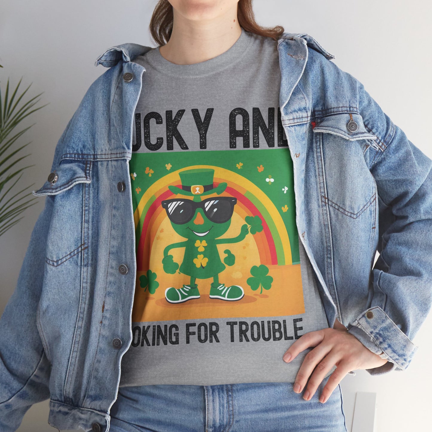 Lucky and Looking for Trouble Unisex Heavy Cotton Tee - Perfect for St. Patrick's Day Fun!