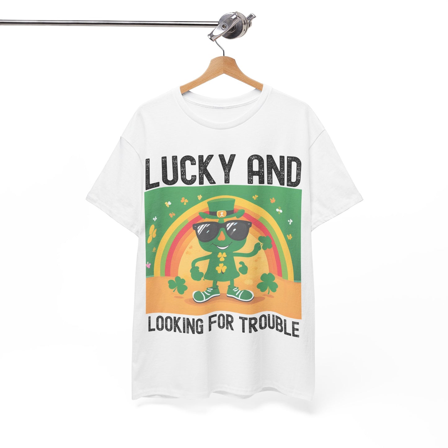 Lucky and Looking for Trouble Unisex Heavy Cotton Tee - Perfect for St. Patrick's Day Fun!