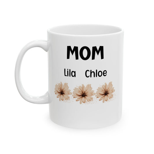 Personalized Floral Ceramic Mug with Kids' Names – The Perfect Gift for Mom