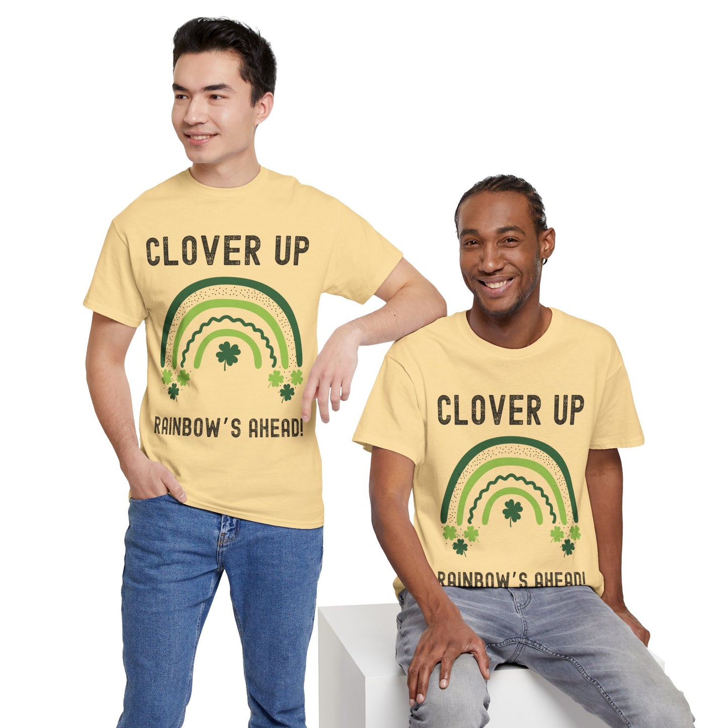 Clover Up, Rainbow's Ahead - Unisex Heavy Cotton Tee - St. Patrick's Day Shirt