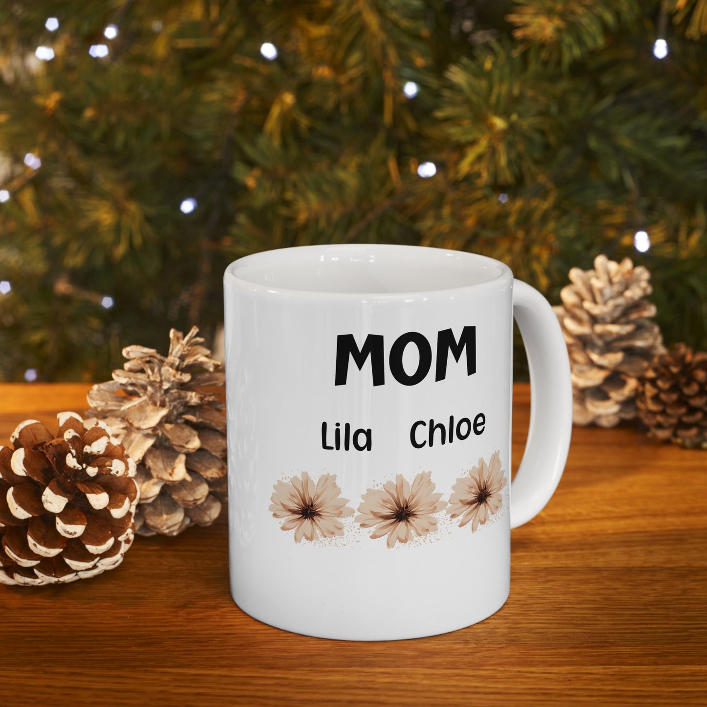 Personalized Floral Ceramic Mug with Kids' Names – The Perfect Gift for Mom