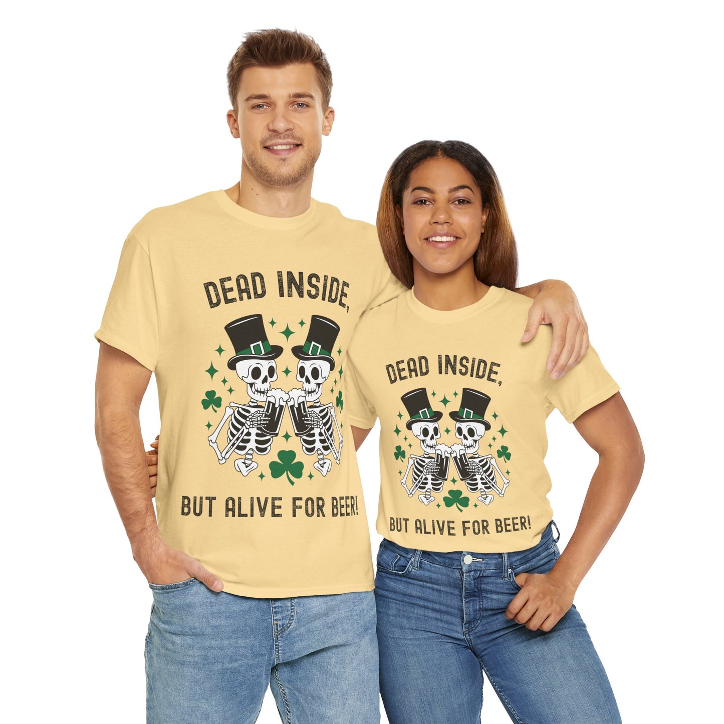 Dead Inside, But Alive For Beer! Skeleton Beer Unisex Heavy Cotton Tee