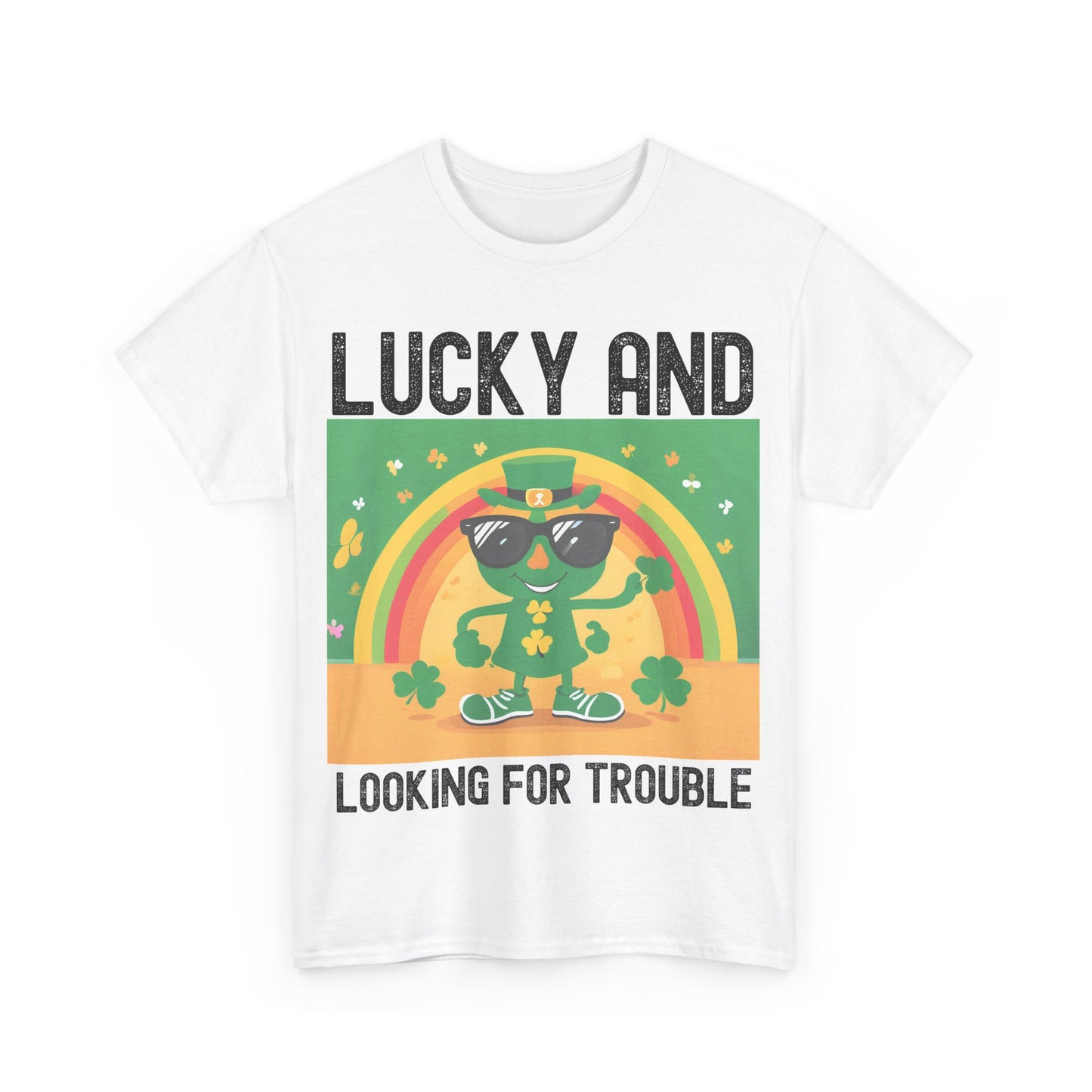 Lucky and Looking for Trouble Unisex Heavy Cotton Tee - Perfect for St. Patrick's Day Fun!