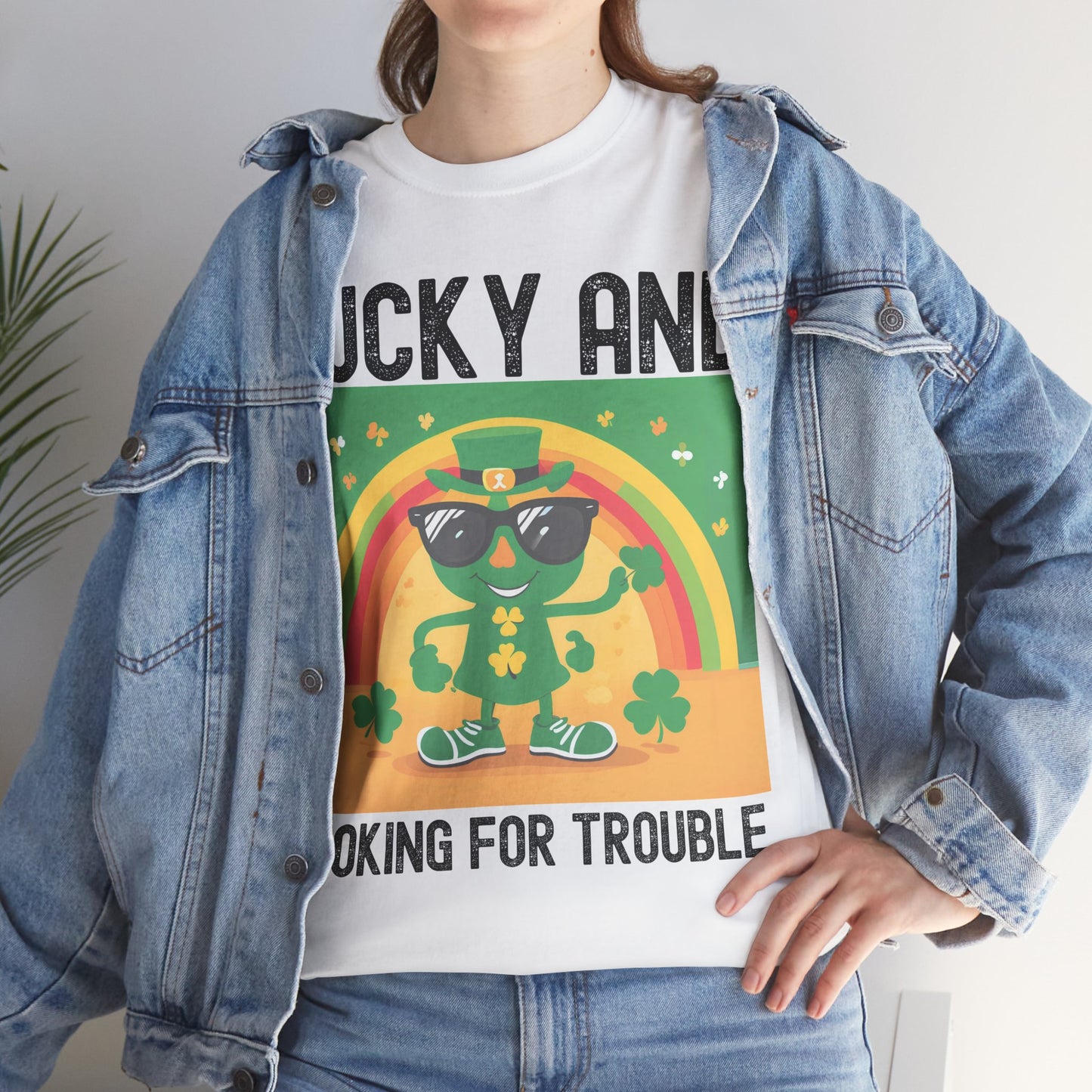 Lucky and Looking for Trouble Unisex Heavy Cotton Tee - Perfect for St. Patrick's Day Fun!