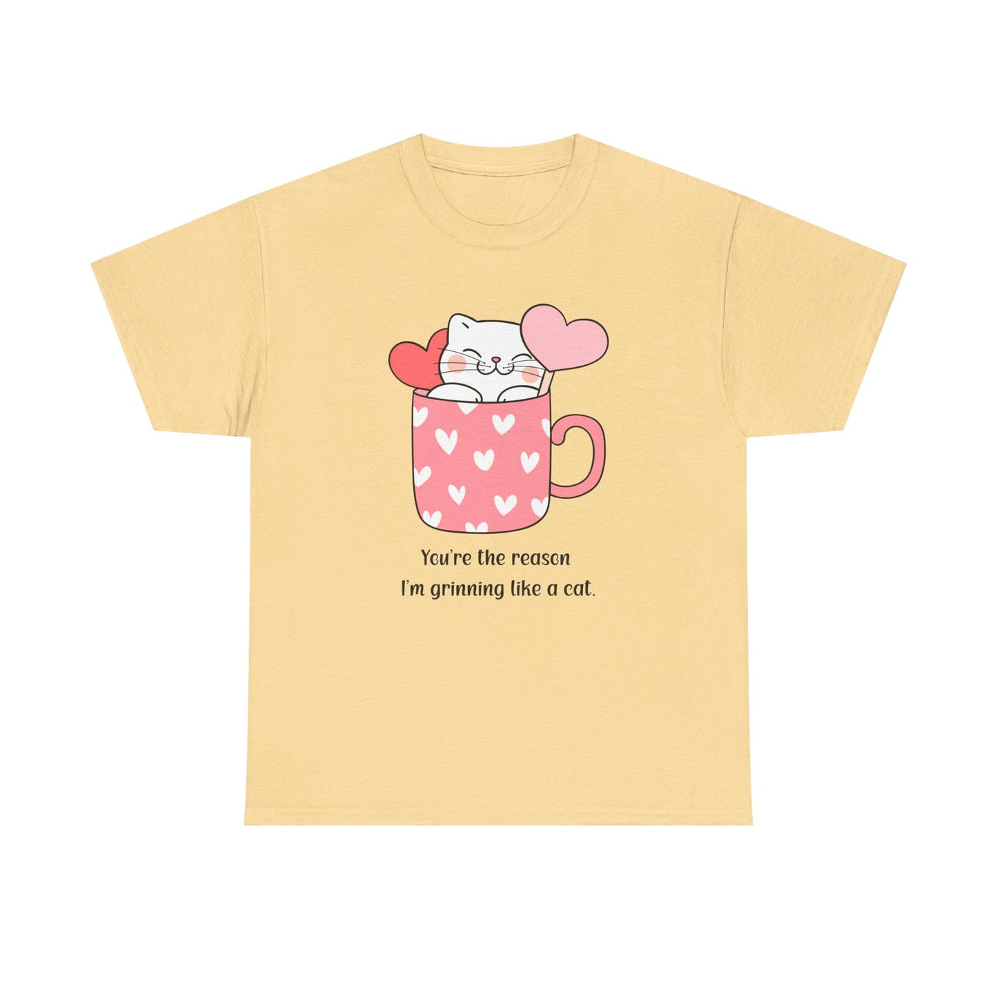 Cute Cat Love Unisex Heavy Cotton Tee - You're the Reason I’m Grinning Like a Cat!