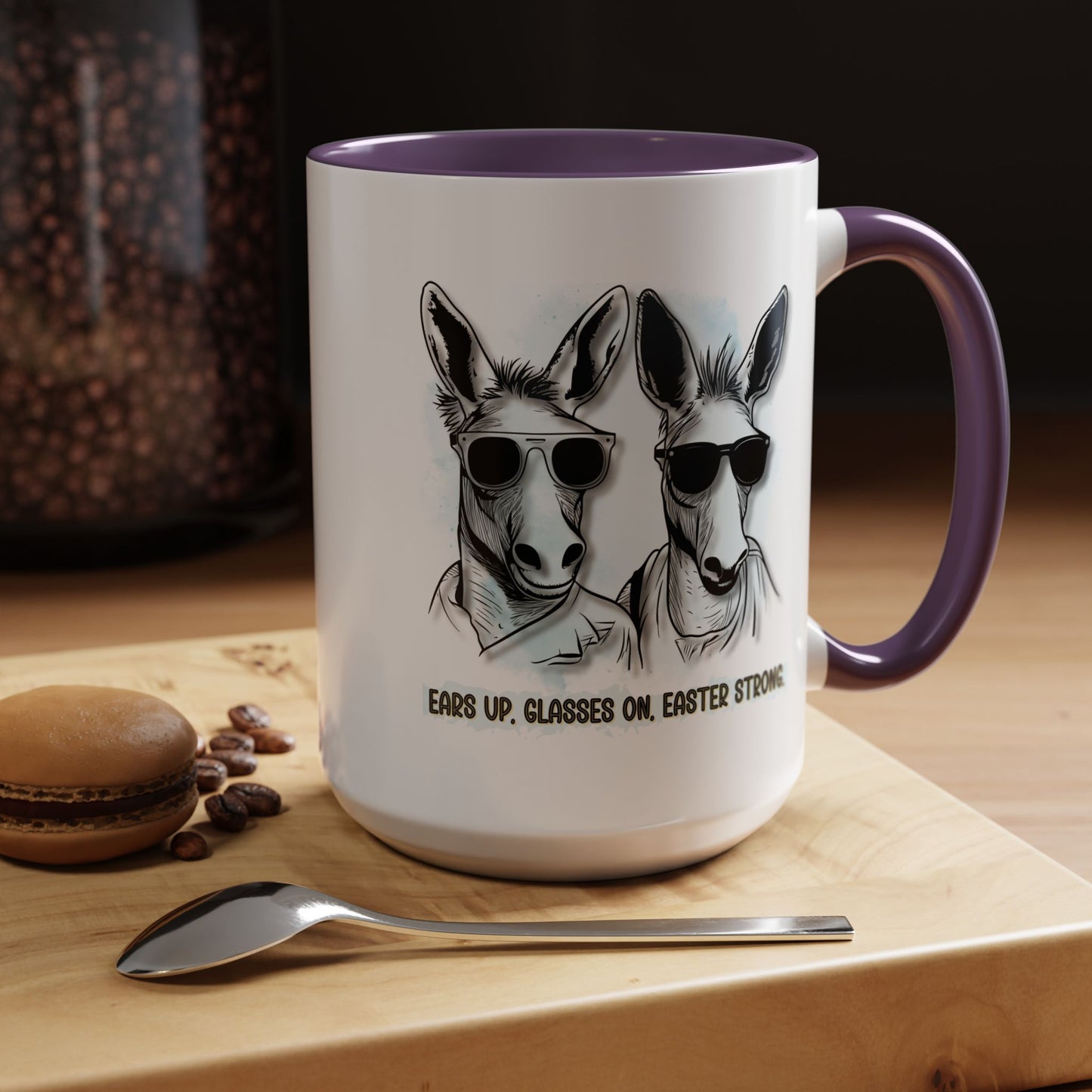 🐰✨ “Ears Up, Glasses On, Easter Strong” Accent Coffee Mug (11, 15oz)
