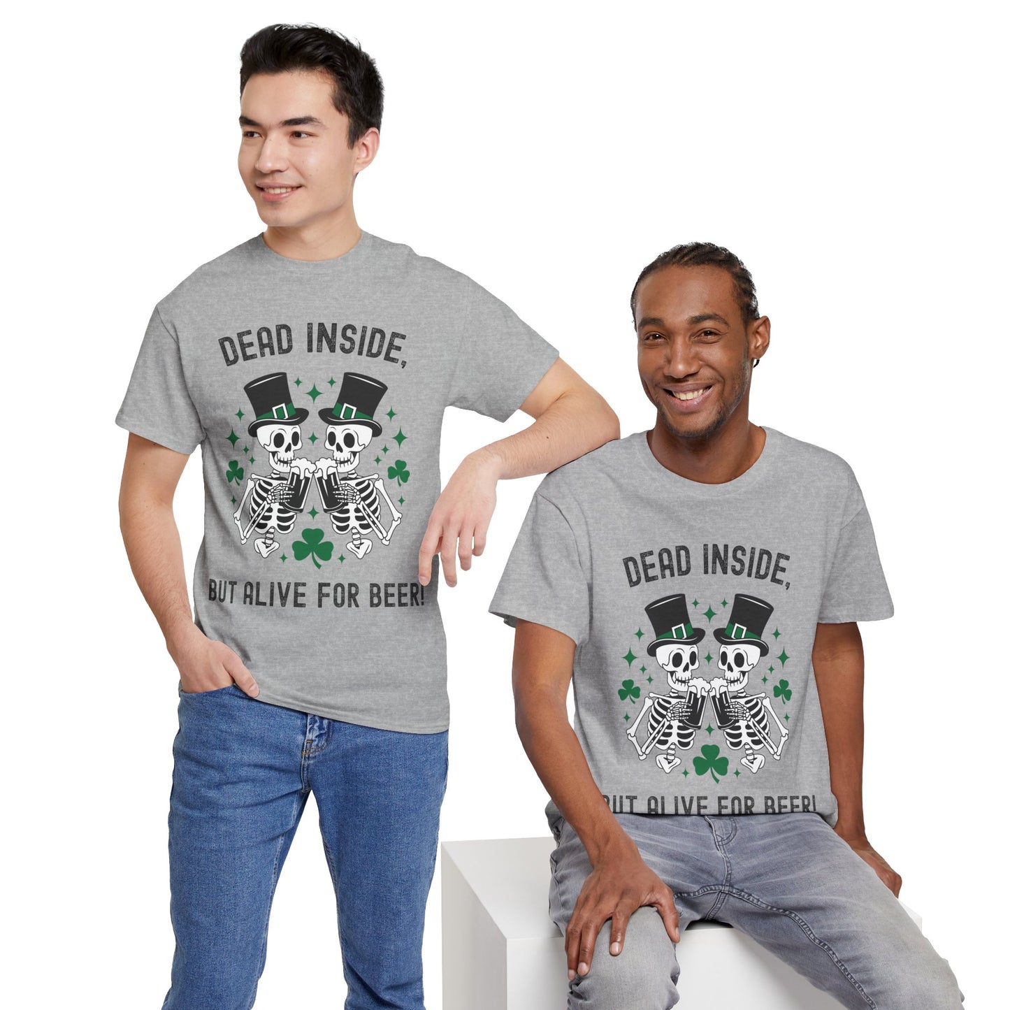 Dead Inside, But Alive For Beer! Skeleton Beer Unisex Heavy Cotton Tee