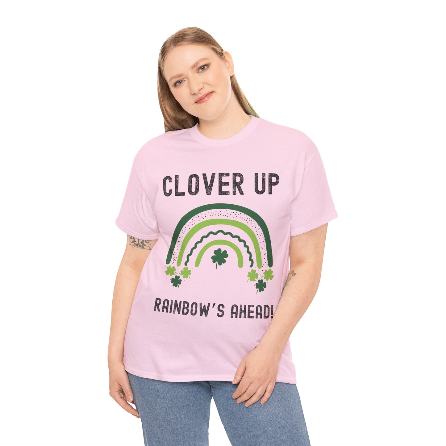 Clover Up, Rainbow's Ahead - Unisex Heavy Cotton Tee - St. Patrick's Day Shirt