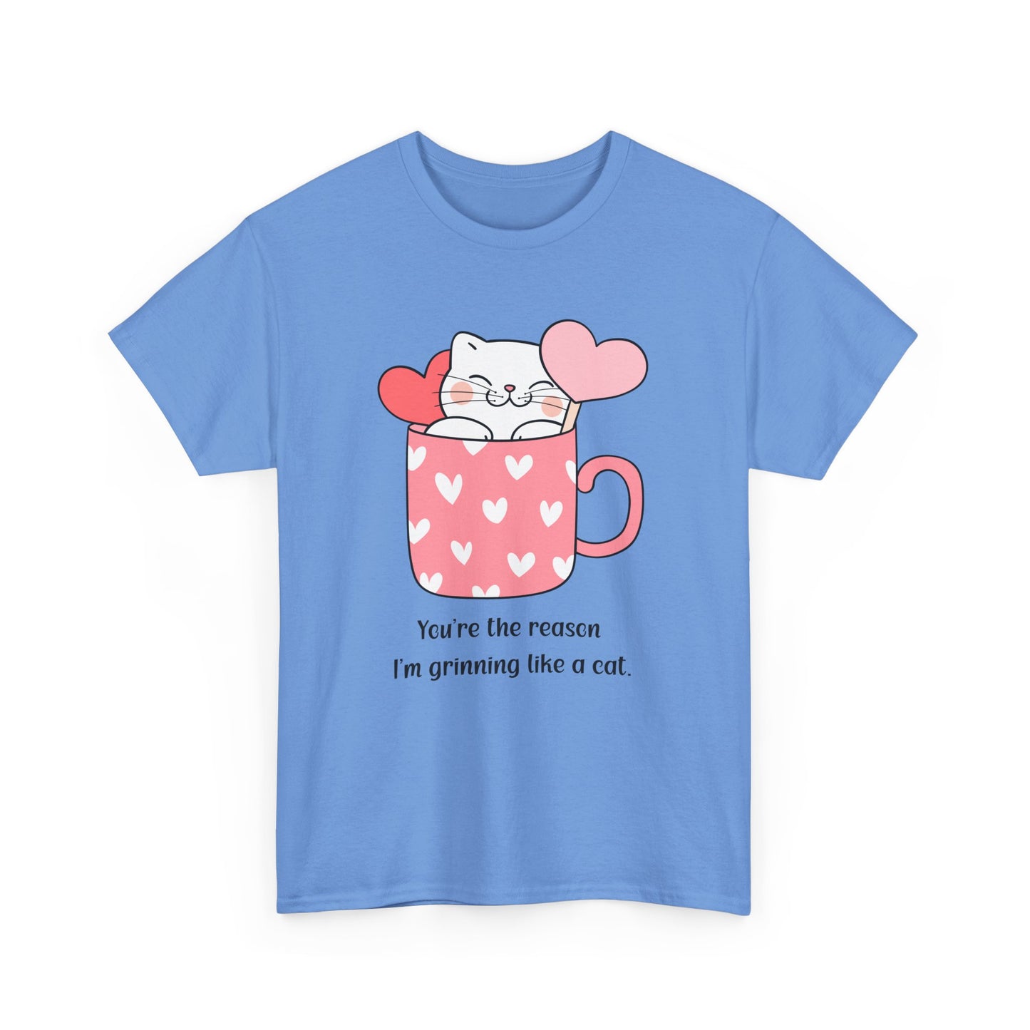 Cute Cat Love Unisex Heavy Cotton Tee - You're the Reason I’m Grinning Like a Cat!