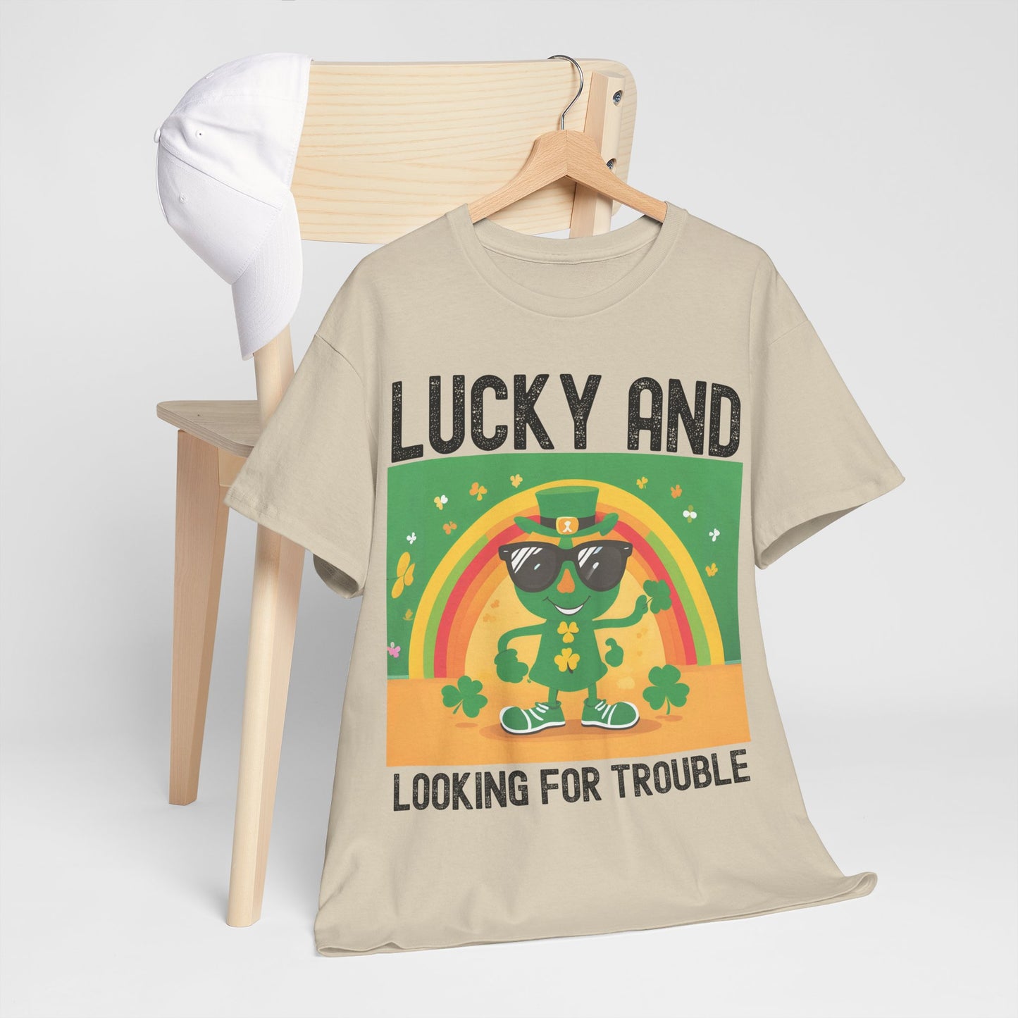 Lucky and Looking for Trouble Unisex Heavy Cotton Tee - Perfect for St. Patrick's Day Fun!