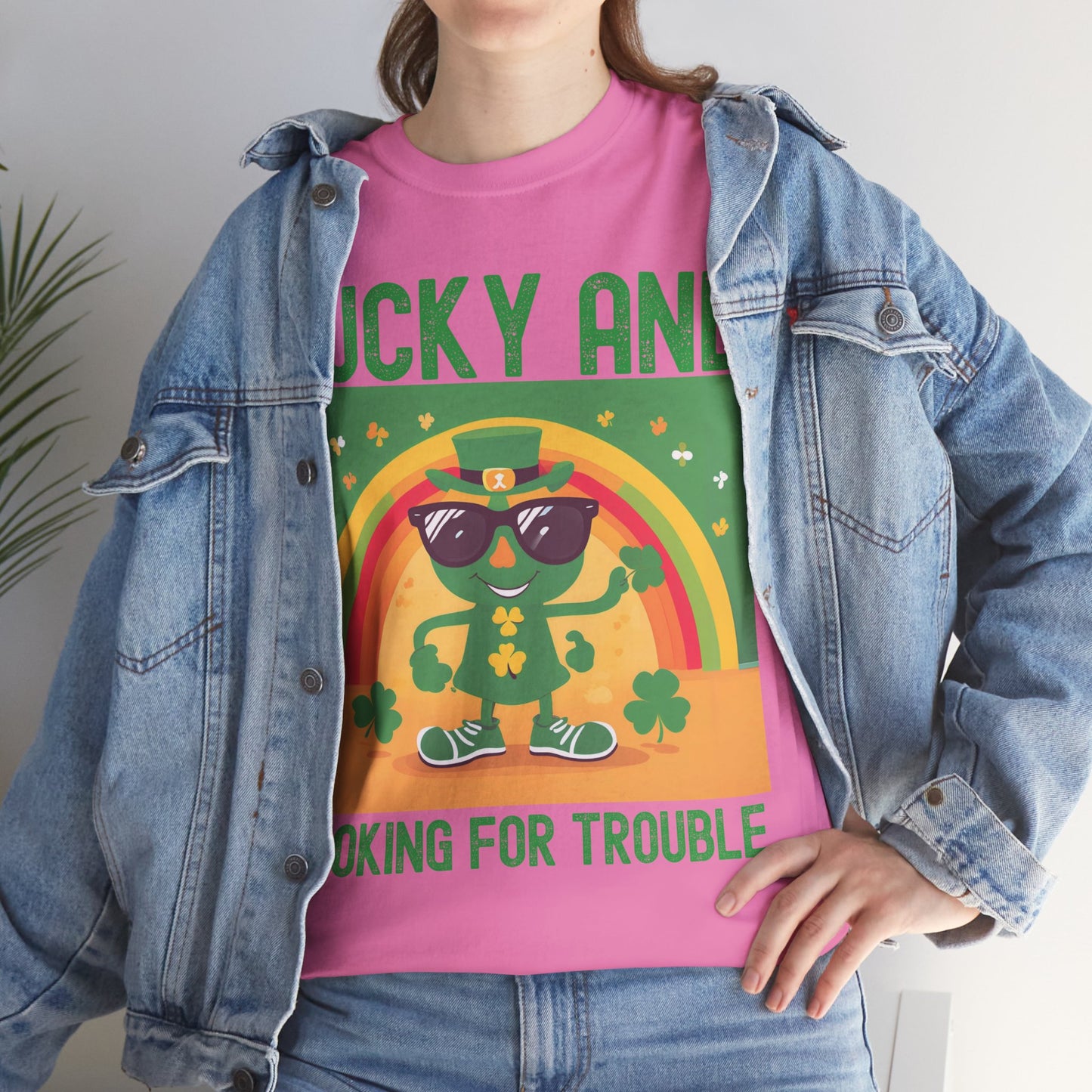 Lucky and Looking for Trouble Unisex Heavy Cotton Tee - Perfect for St. Patrick's Day Fun!